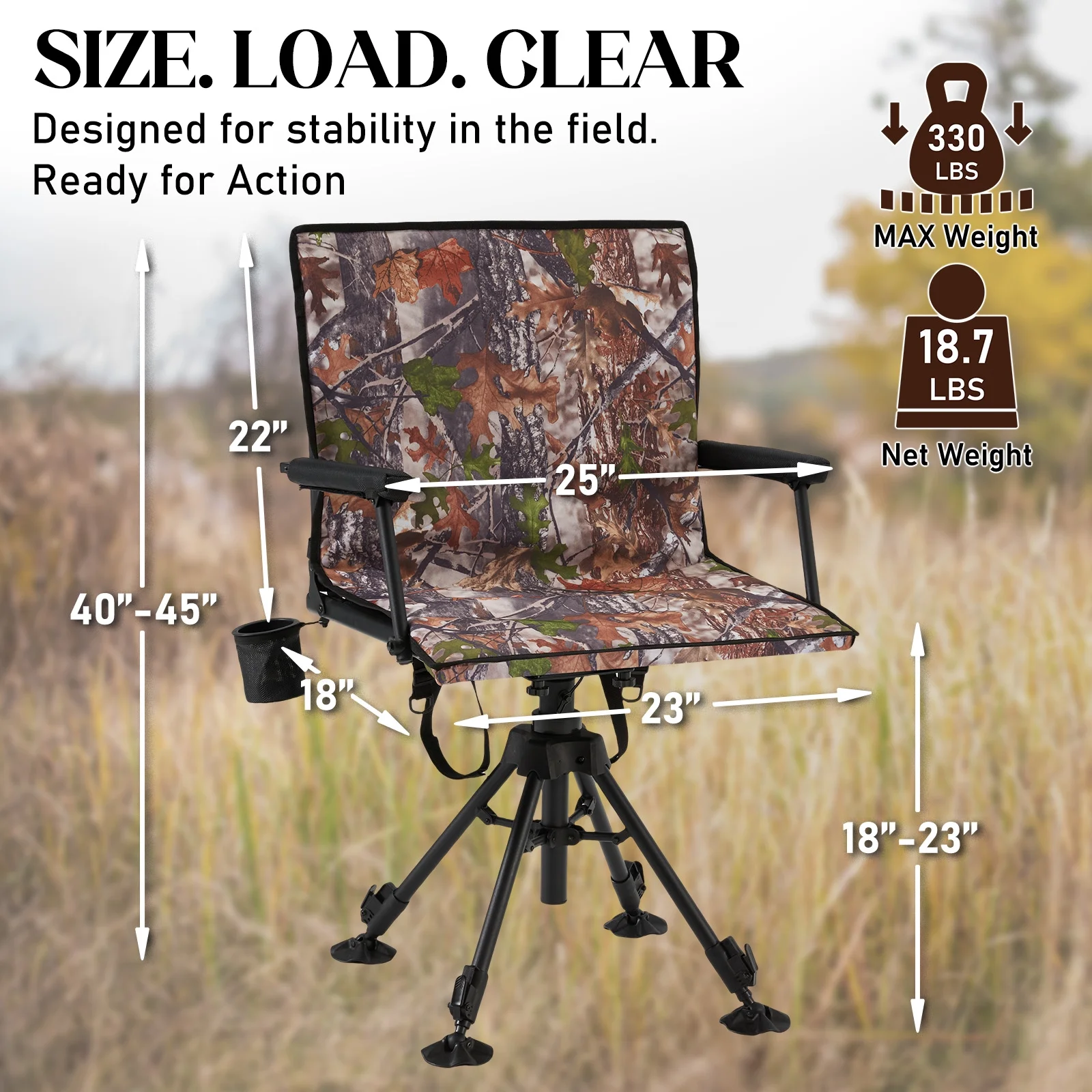 360�� Silent Camo Hunting Blind Chair, Armrests, Side Pouch, Telescopic Legs(Camouflage) Image 10