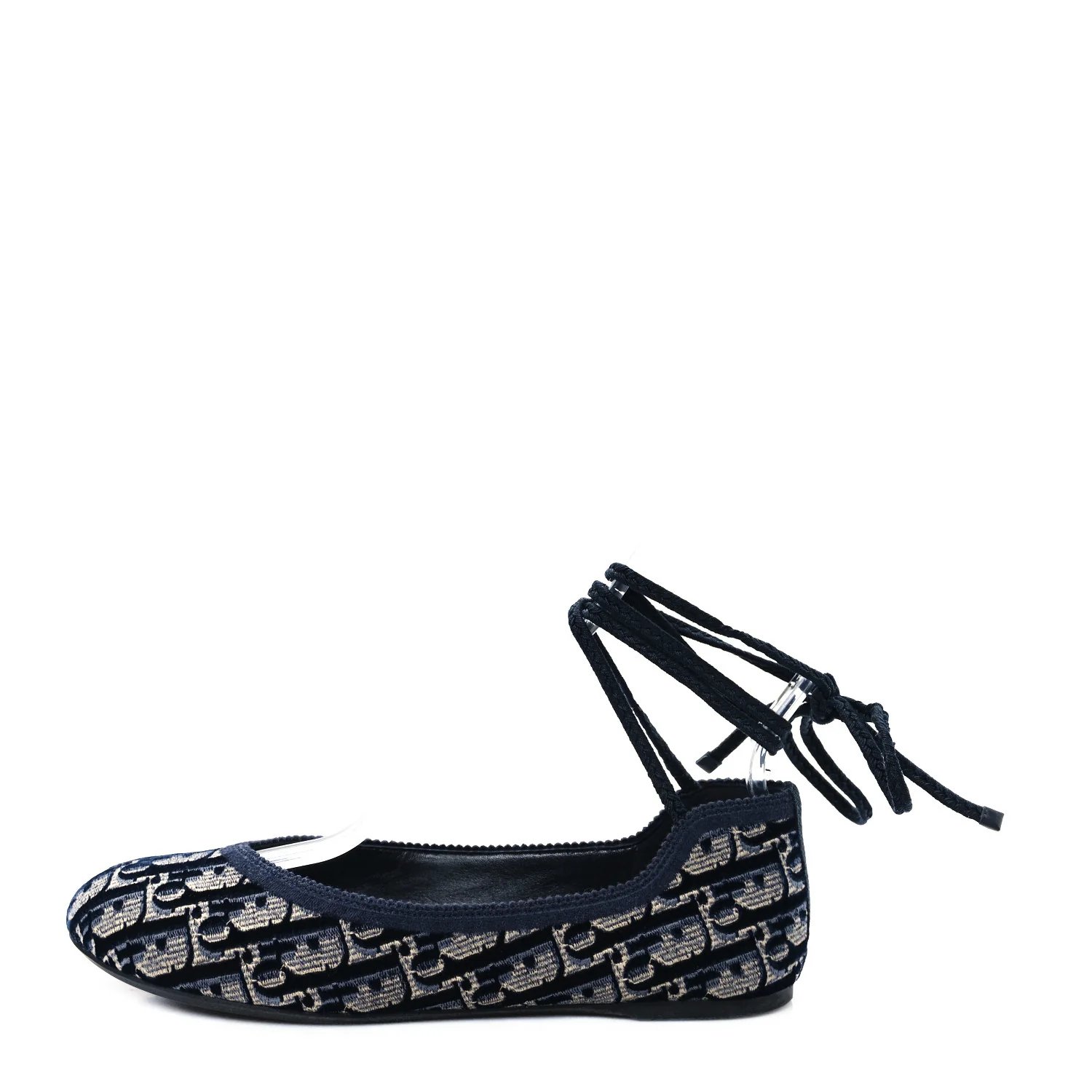 Velvet Oblique Poeme Laced Ballerina Flats 37.5 Deep Blue