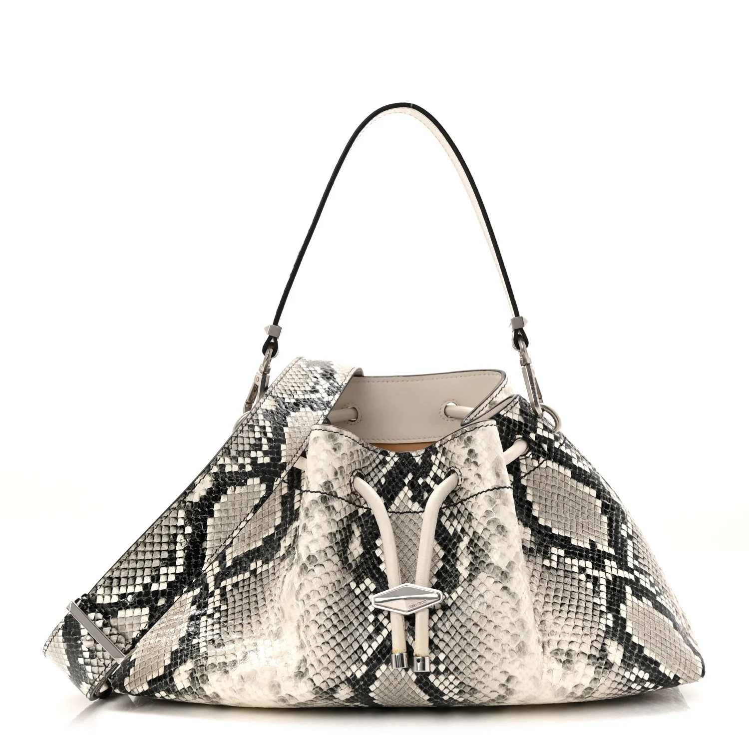 Calfskin Snakeskin Embossed Cinch M Bucket Bag Neutral