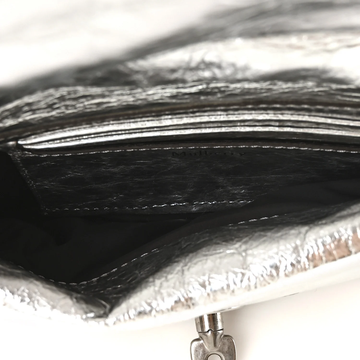 Metallic Crinkled Nappa Pillow Quilted Tiny Softie Bag Silver