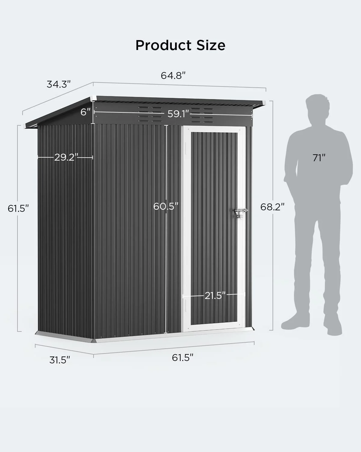 5' x 3' Outdoor Storage Shed, Metal Outdoor Storage Cabinet with Single Lockable Door, Waterproof Tool Shed,Gray(Gray) - Image 10