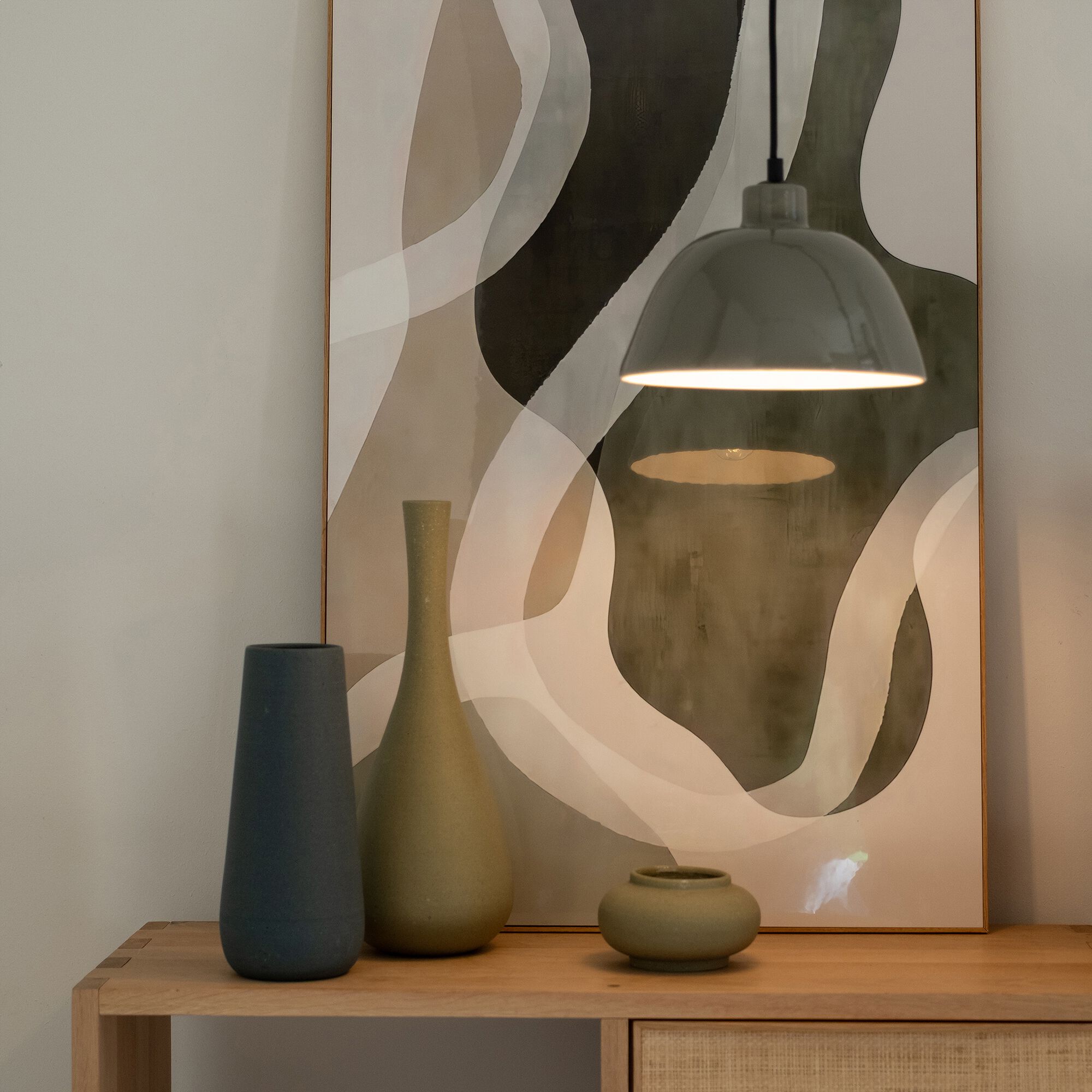 MARLO - Suspension électrifiée en porcelaine D24,2cm - vert cèdre