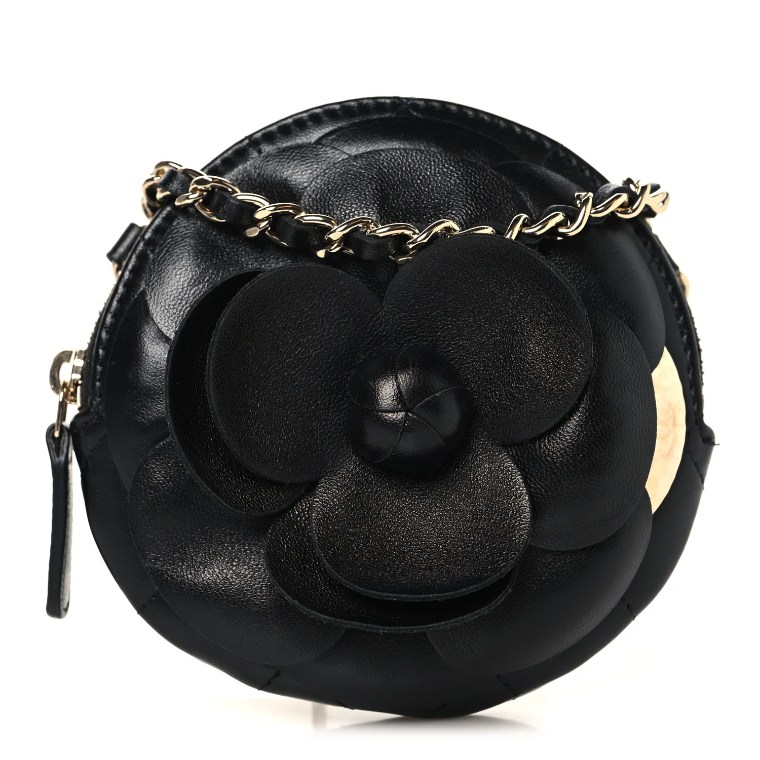 Lambskin Mini Camellia Bouquet Clutch With Chain Black