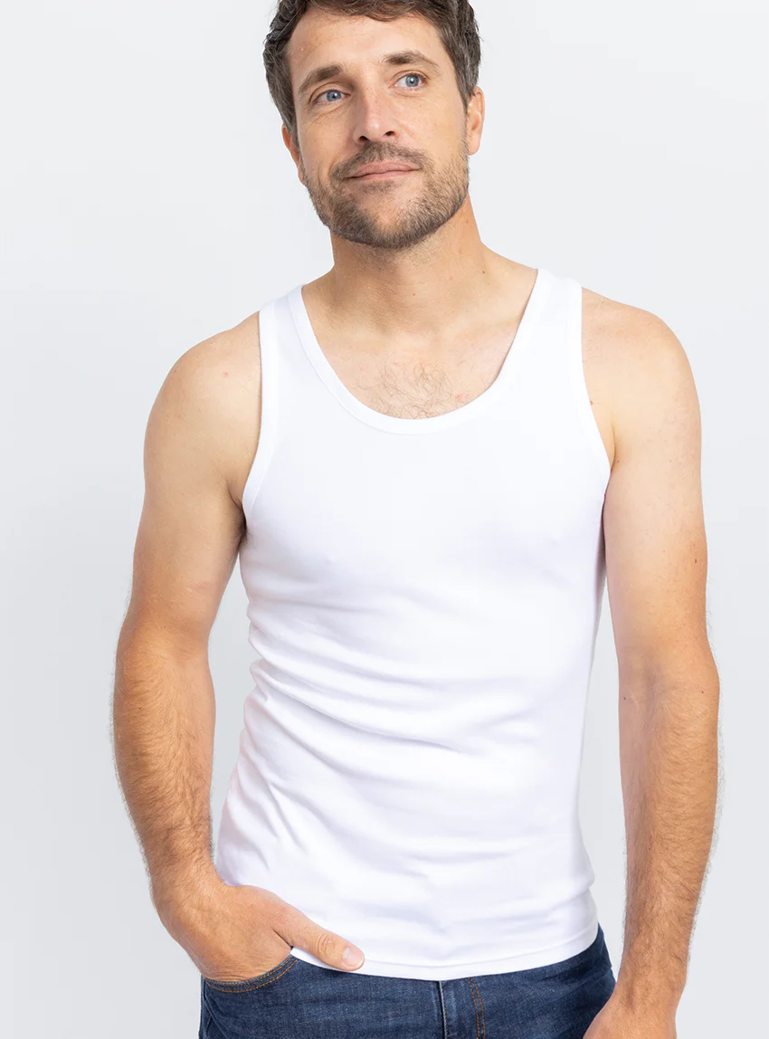 Tee-shirt homme sans manches en coton blanc