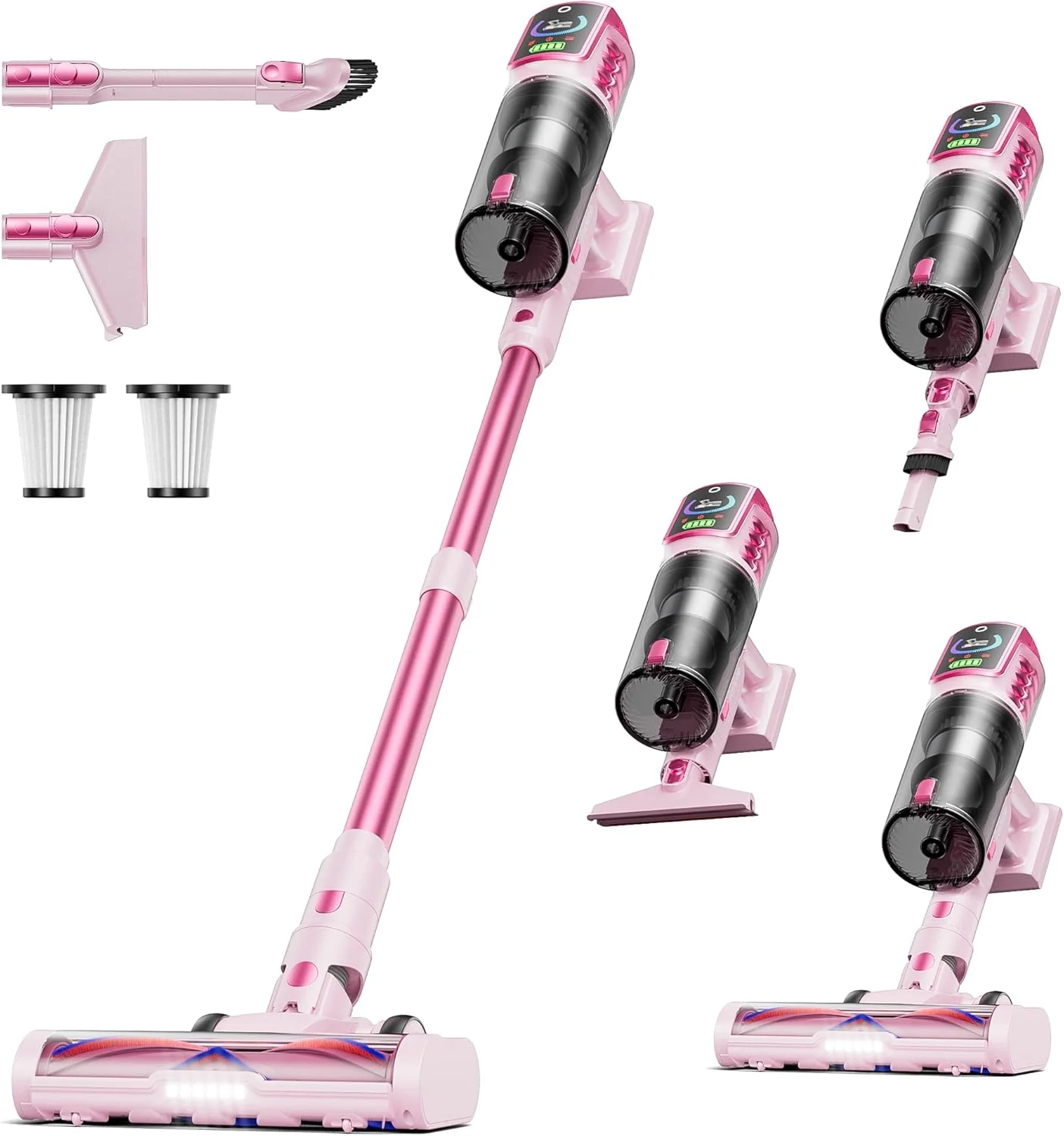 Aspirateur sans fil, 55 kPa, 650 W, autonomie de 65 min, idéal pour la maison. Aspirateur balai avec écran LED, brosse anti-emmêlement et format autoportant. Convient aux sols durs, tapis, poils d'animaux et voitures.