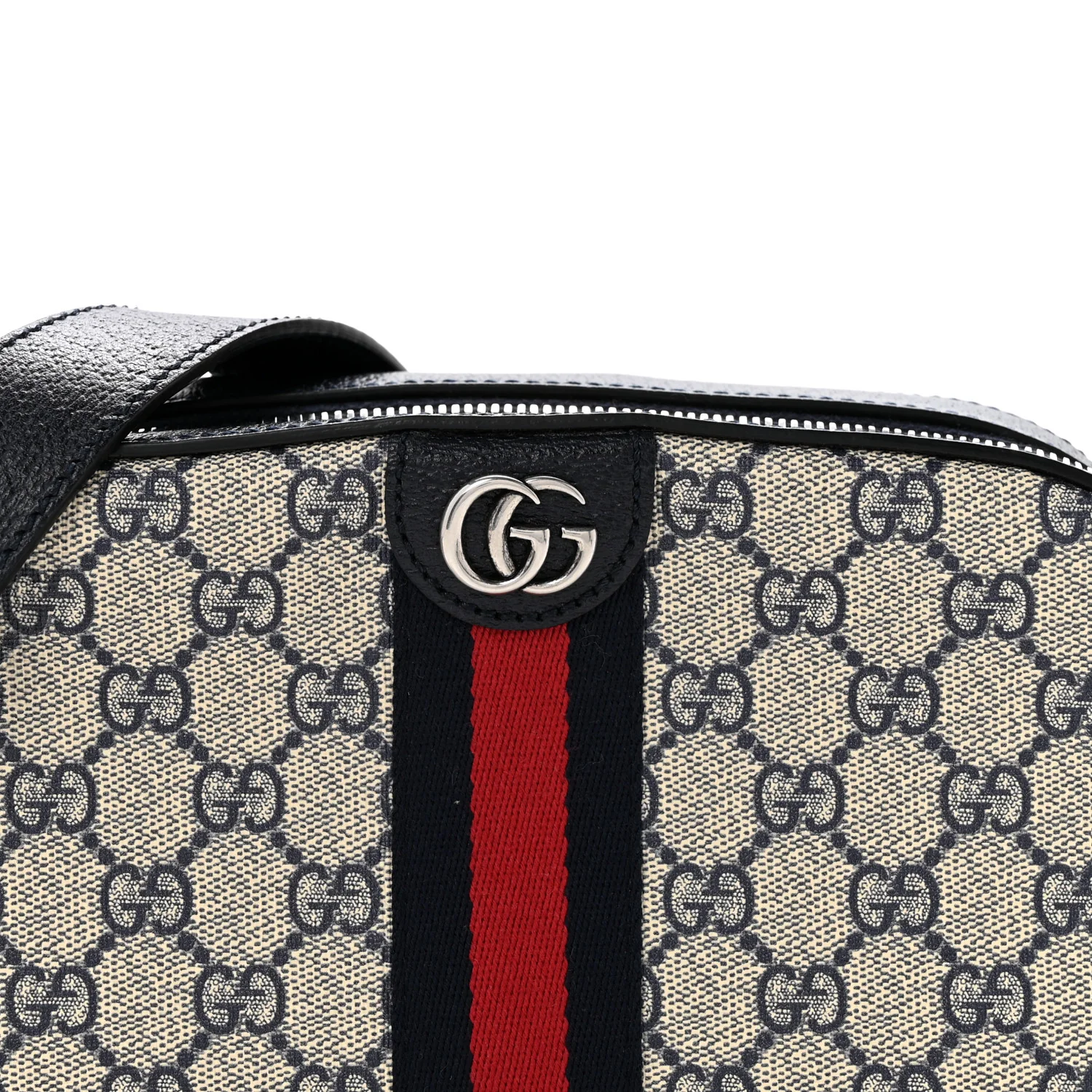 GG Supreme Monogram Textured Dollar Calfskin Web Small Ophidia Camera Bag Beige Blue