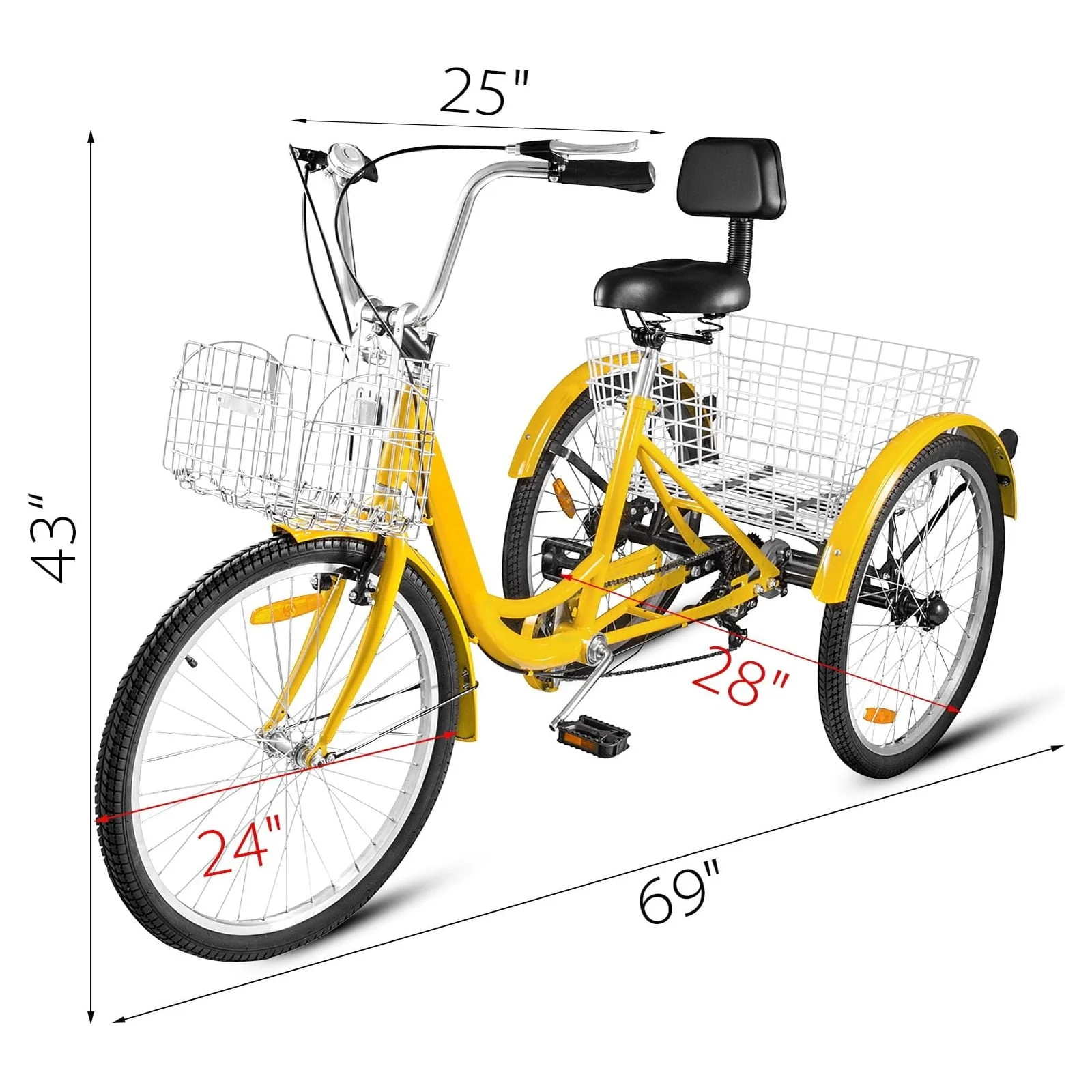 VEVOR 24"Adult Tricycle 7 Speed Three Wheel Bike Cruise Bike ,Seat Adjustable Trike with Bell, Brake System and Basket Cruiser Bicycles Size for Shopping Image 6
