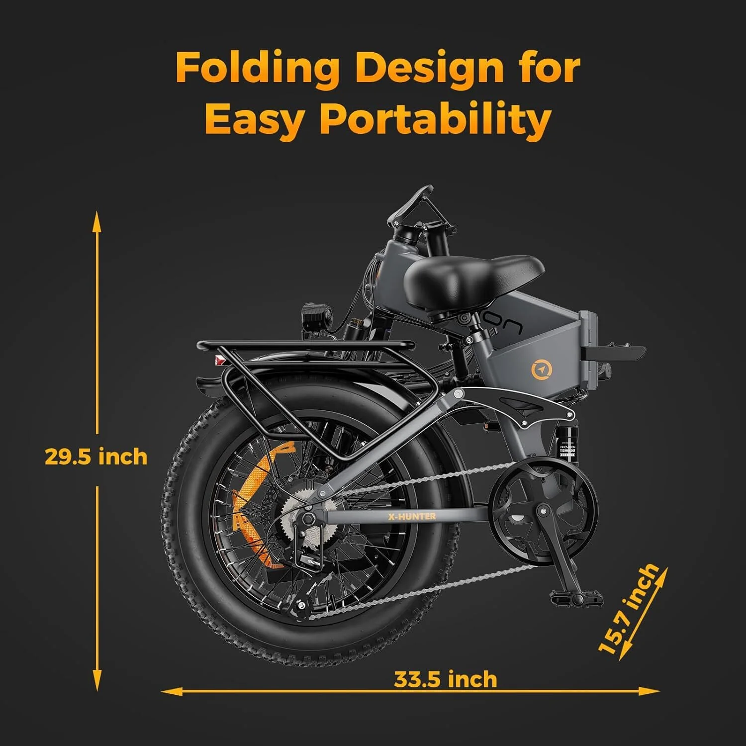 X-Hunter Electric Bike for Adults, 750W Motor Electric Bicycle with 48V 13AH Removable Battery, 20" x4.0 Fat Tire Folding Ebike, Full Suspension, 7-Speed Bicycles(Gray X-hunter) - Image 9