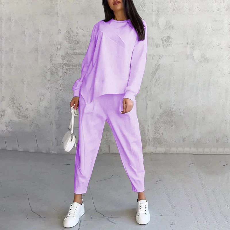 💕Conjunto de sudadera de manga larga con bajo irregular y pantalones para mujer