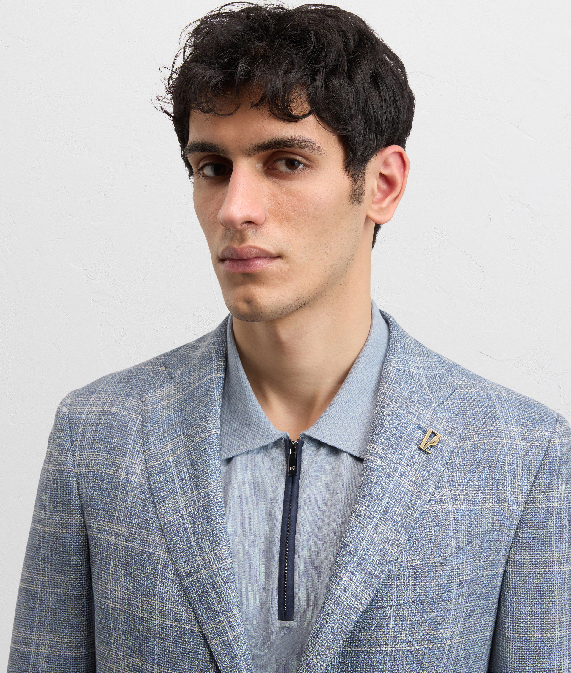 LIGHT BLUE MOULINE WOOL AND LINEN BRERA LINE UNLINED JACKET