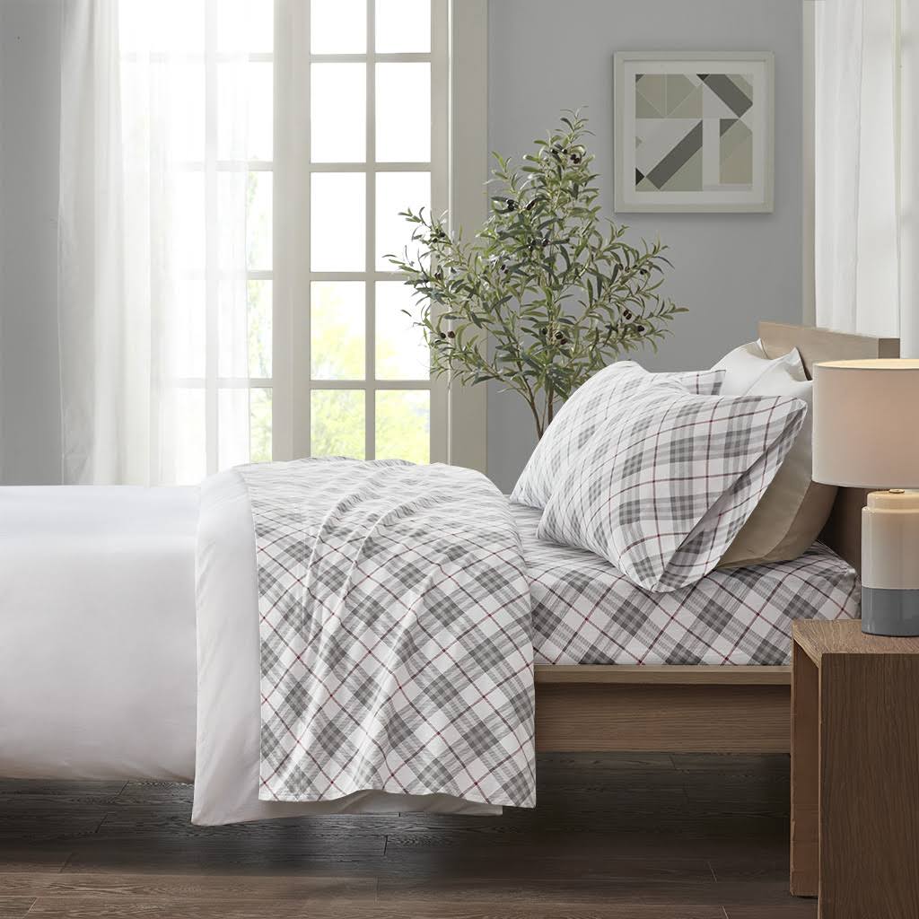 True North by Sleep Philosophy Cozy Flannel Full Red Plaid Sheet Set