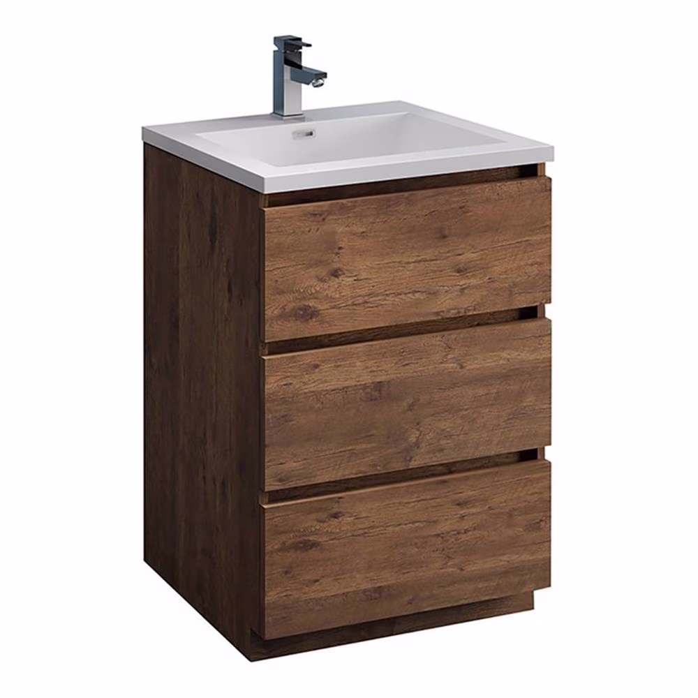 Lazzaro 24" Rosewood Free Standing Modern Bathroom Cabinet w/ Integrated Sink(Brown)