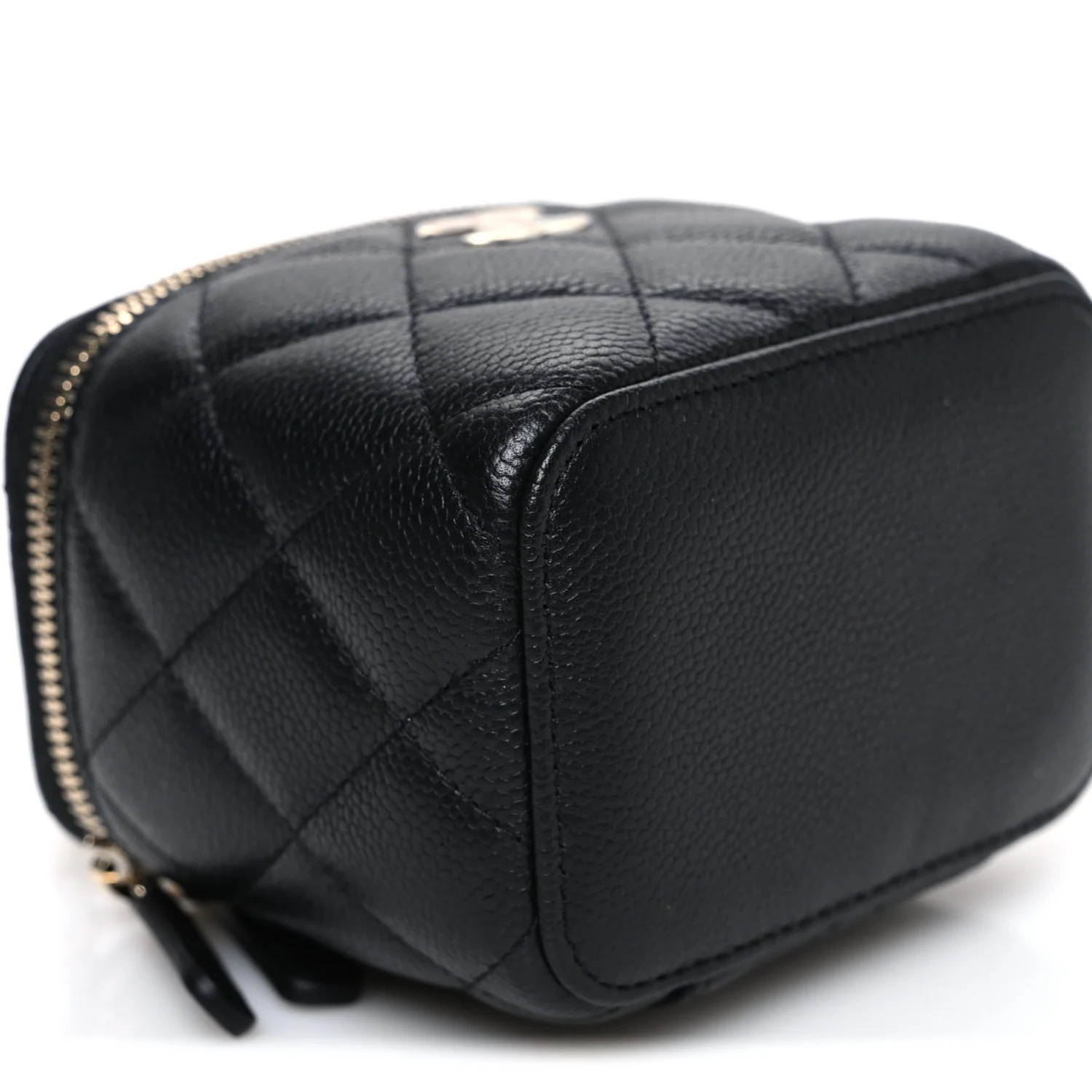 Caviar Quilted Mini Vanity Case With Chain Black