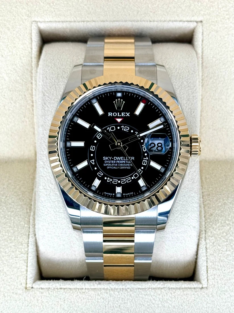 [Super Clone]RLX  Sky-Dweller 42mm Two-Tone Yellow Gold Black Dial Oyster - 336933 - New 2025