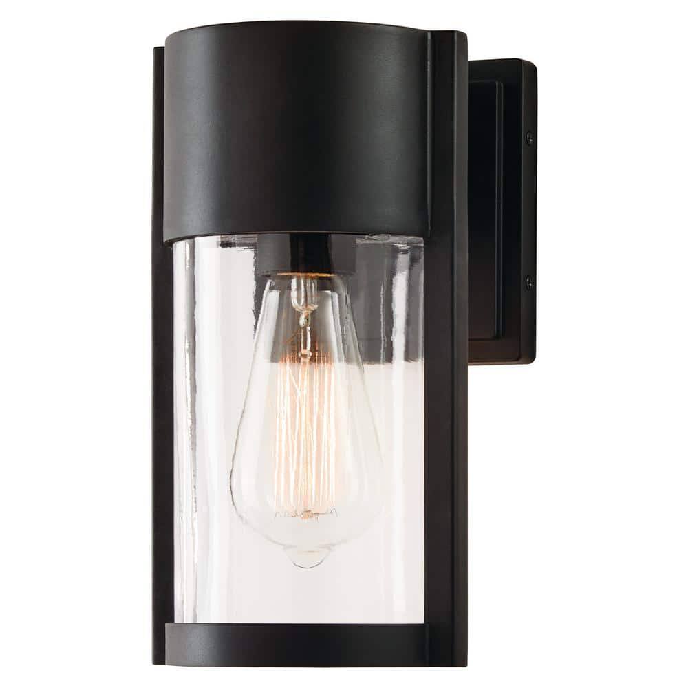 Hampton Bay W2220-11 Kempster Modern 1-Light Matte Black Modern Outdoor Wall Cylinder Light with Clear Glass
