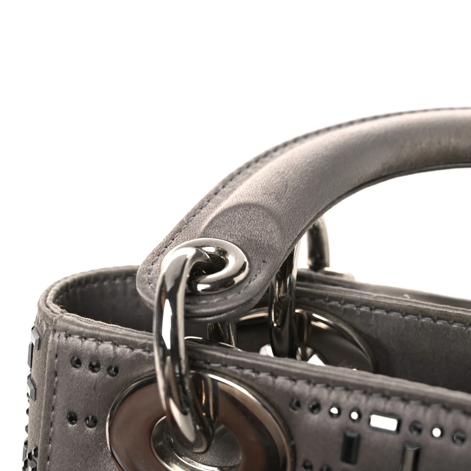 Satin Crystal Cannage Mini Lady Dior Gray