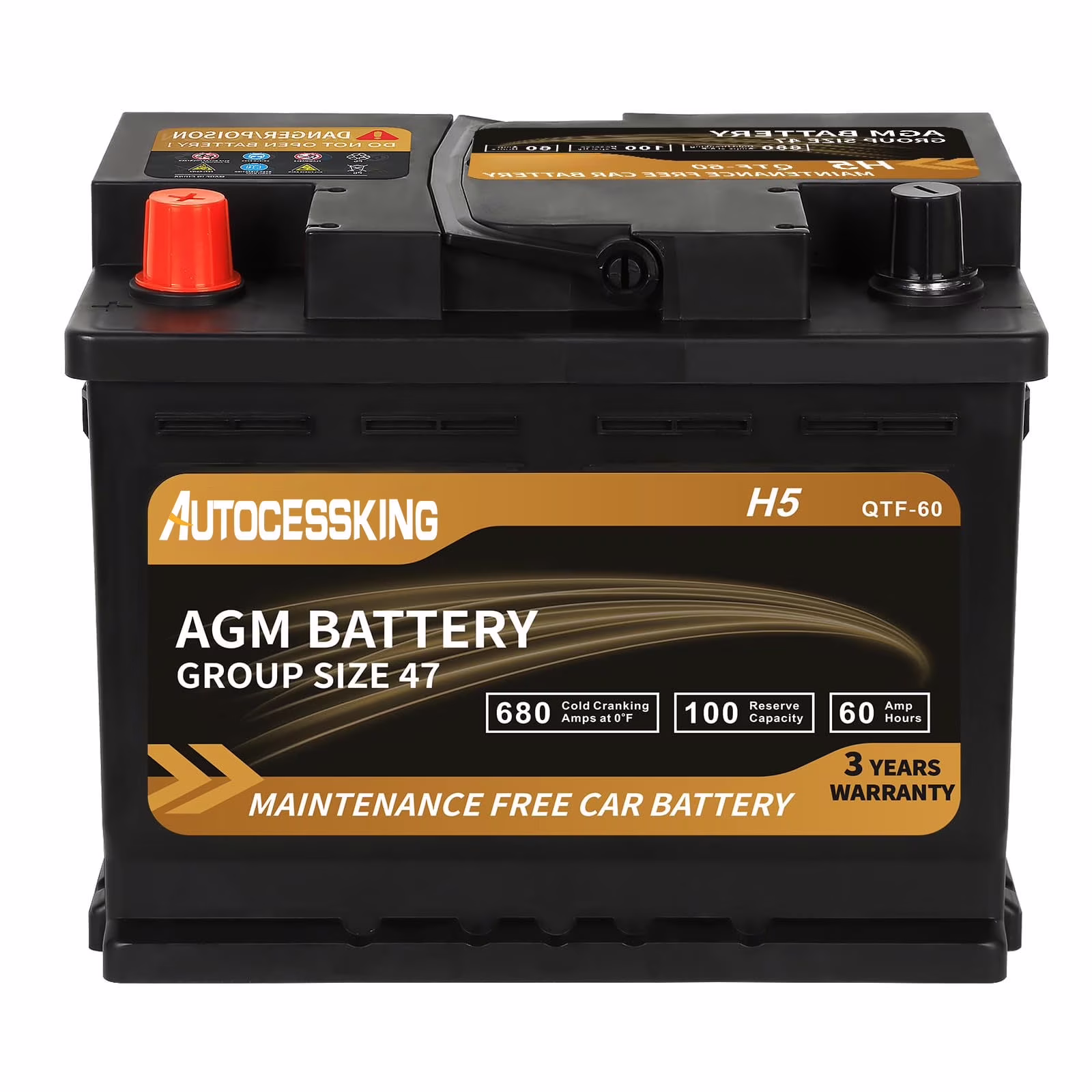 Platinum AGM Battery, Group 47 Rechargeable Automotive Batteries for Car, 12V H5 680CCA 60Ah 100RC(47)
