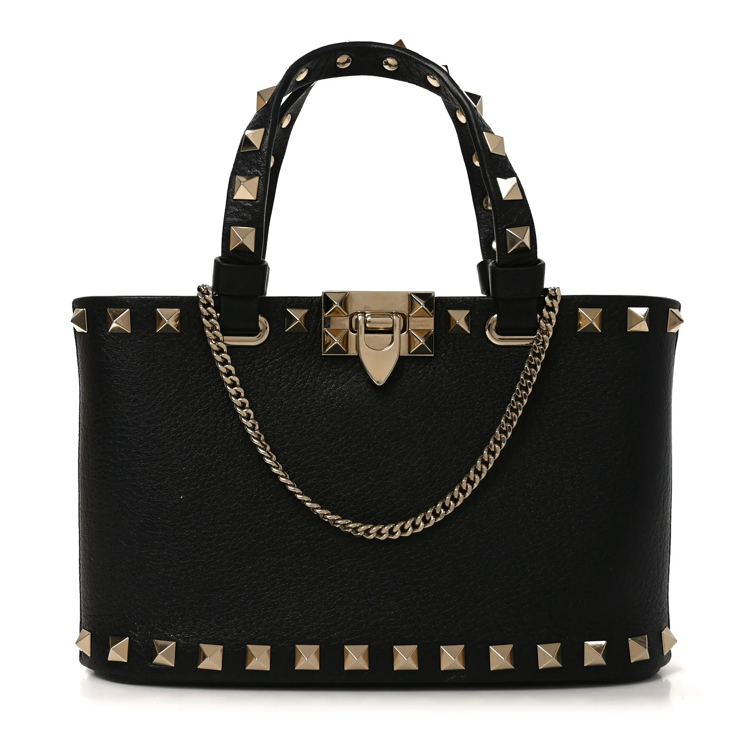Grainy Calfskin Mini Rockstud Shopping Bag Black