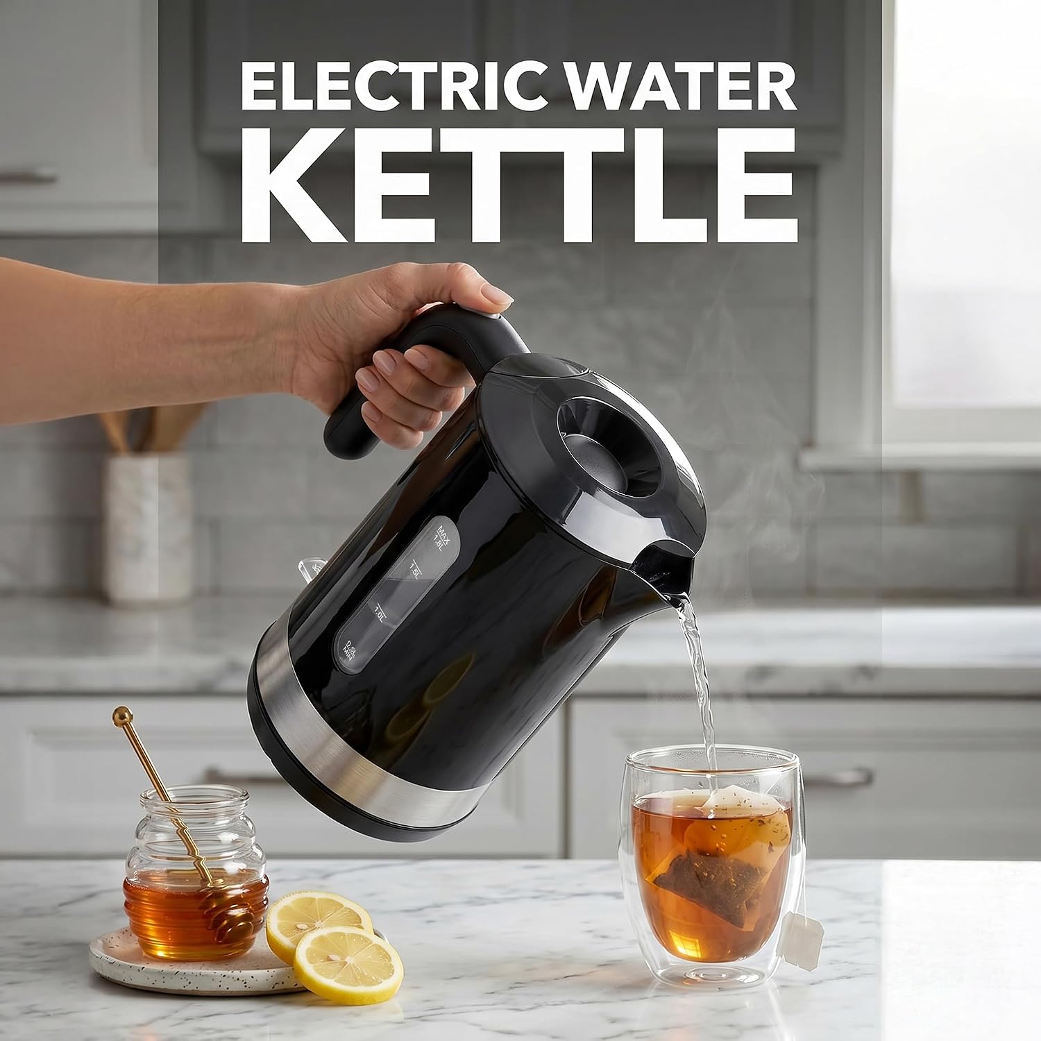 OVENTE 1.8L Electric Kettle, BPA-Free with Easy-Fill Lid, Black KP413B