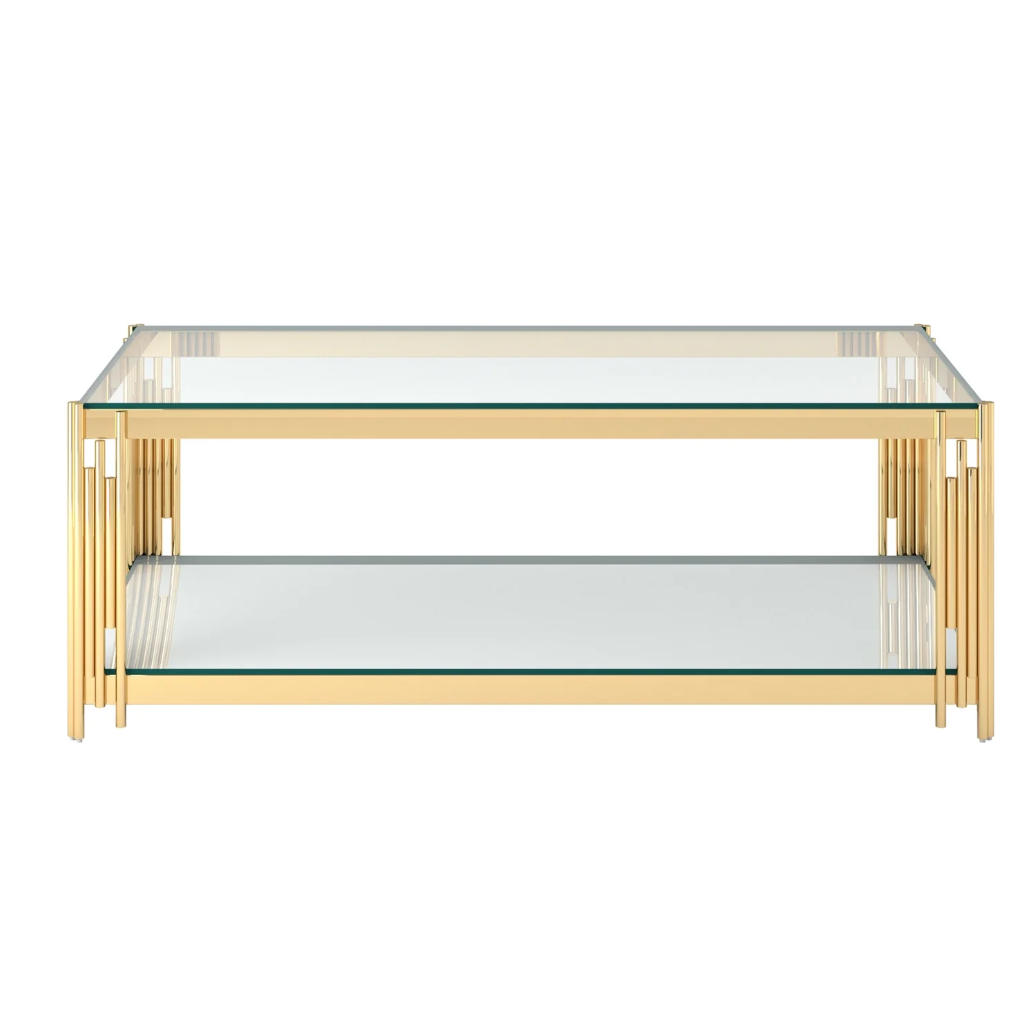 Glass Top Contemporary Metal Coffee Table with Lower Shelf in Gold(Gold) - Image 3