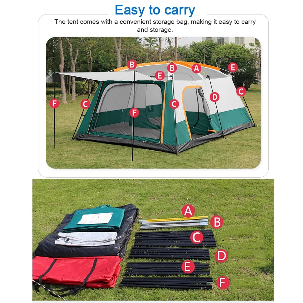 12-Person Family Cabin Tent with Divided Curtains(Dark Green) - Image 6