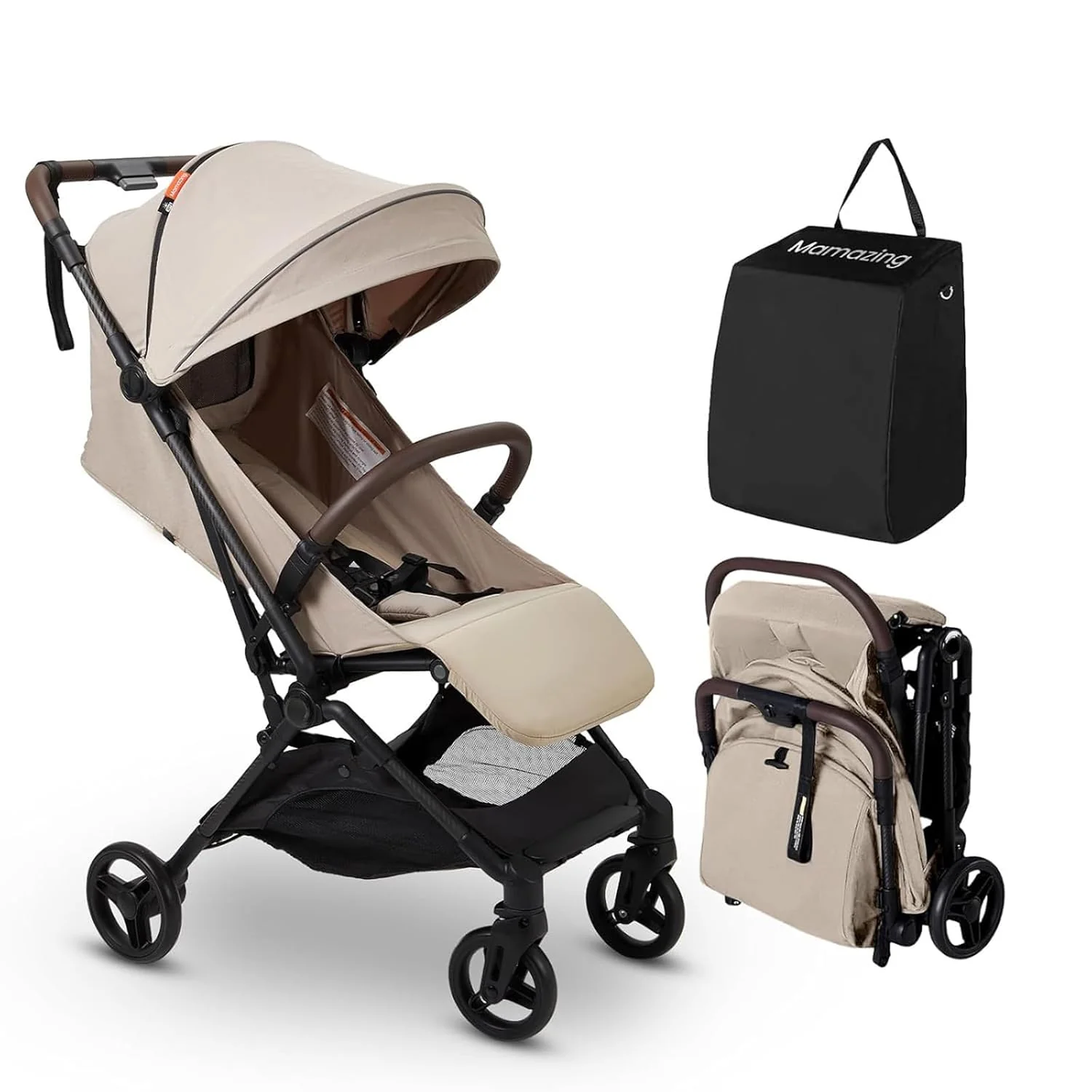 Poussette de voyage légère MAMAZING pour bébé avec cadre en fibre de carbone, compacte et adaptée aux voyages en avion