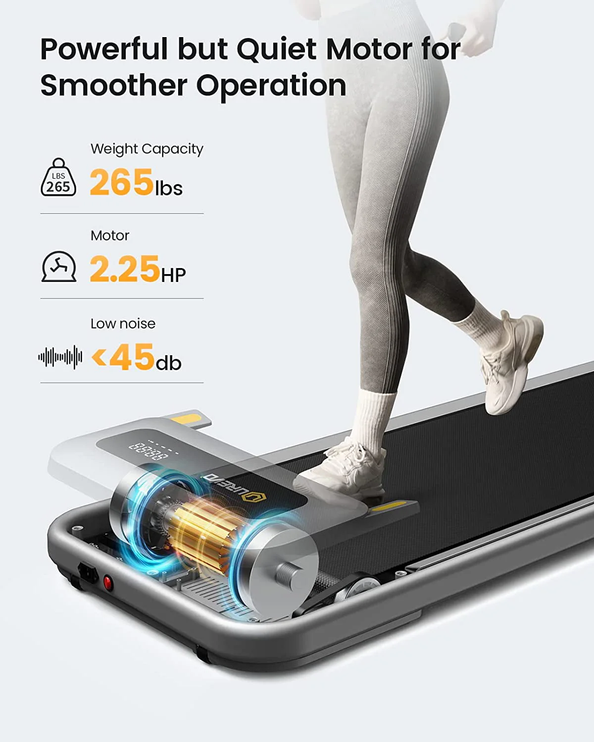 Walking Pad Under Desks Treadmill, 2 25HP 265lb Capacity for Office Home with Remote Control Image 8