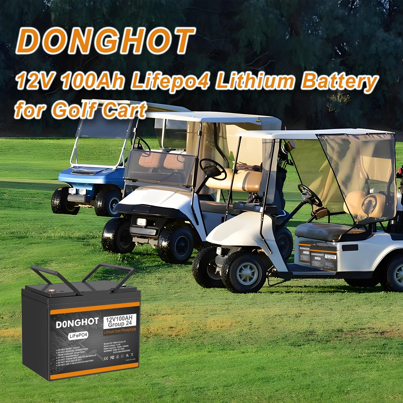 48V Golf Cart Battery,4 Pack 12V 100Ah Lithium Ion Deep Cycle Group 24 Battery with 100A BMS - Image 8