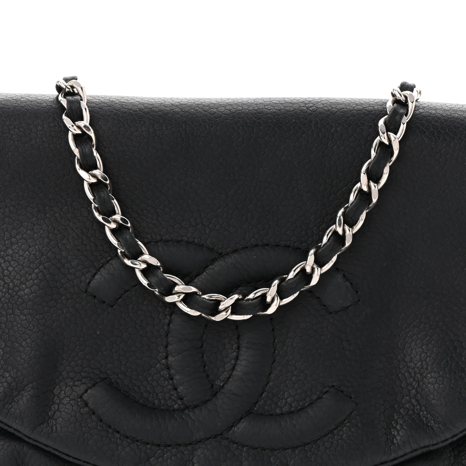 Lambskin Half Moon Wallet On Chain WOC Black