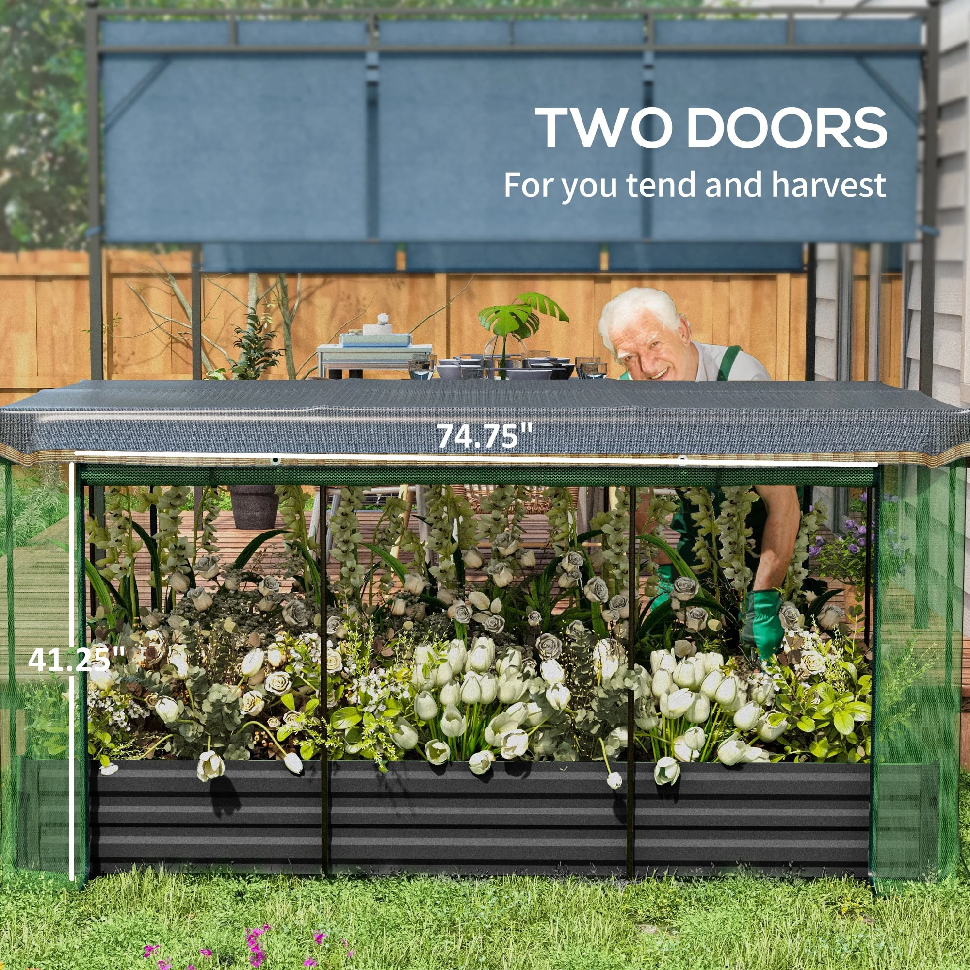 Outsunny Galvanized Raised Garden Bed with Crop Cage & Shade Cloth, Beige