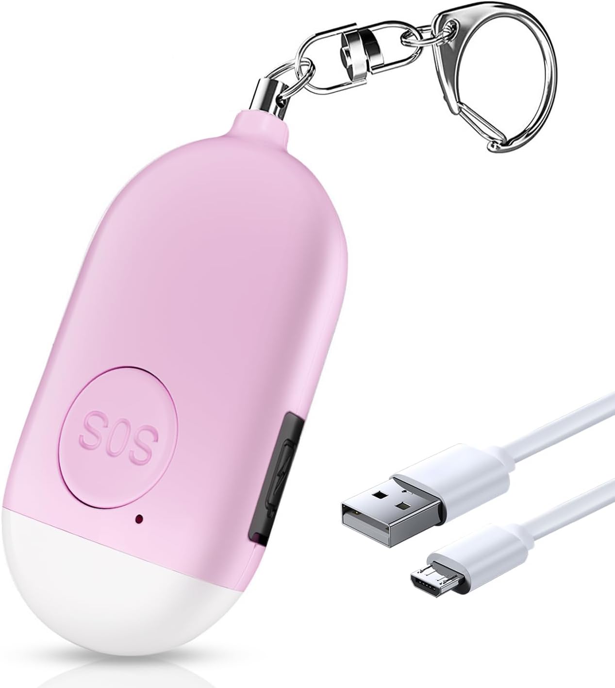 Personal Safety Alarm - 3-Pack - Rechargeable - Strobe LED Flashlight - SOS Emergency Loud Siren - Self-Defense Keychain - for Women, Students, Children, Seniors (White, Pink, Blue)