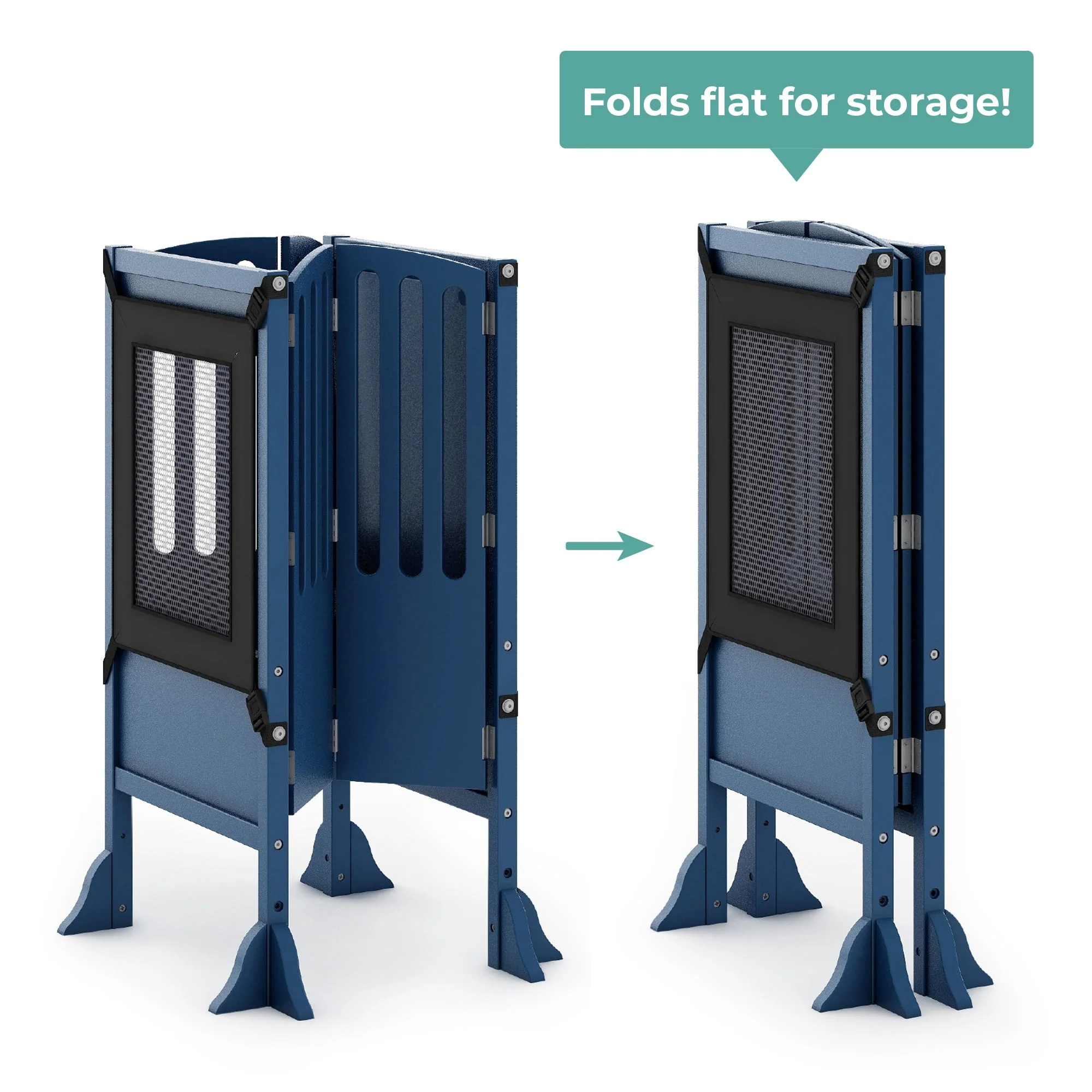 Guidecraft Contemporary Kitchen Helper® Stool Royal Navy: Folding Toddler Safety Tower with 2 Keepers and Non Slip Mat, Adjustable Height Step Stool for Little Helpers, Kids Learning Furniture Image 4