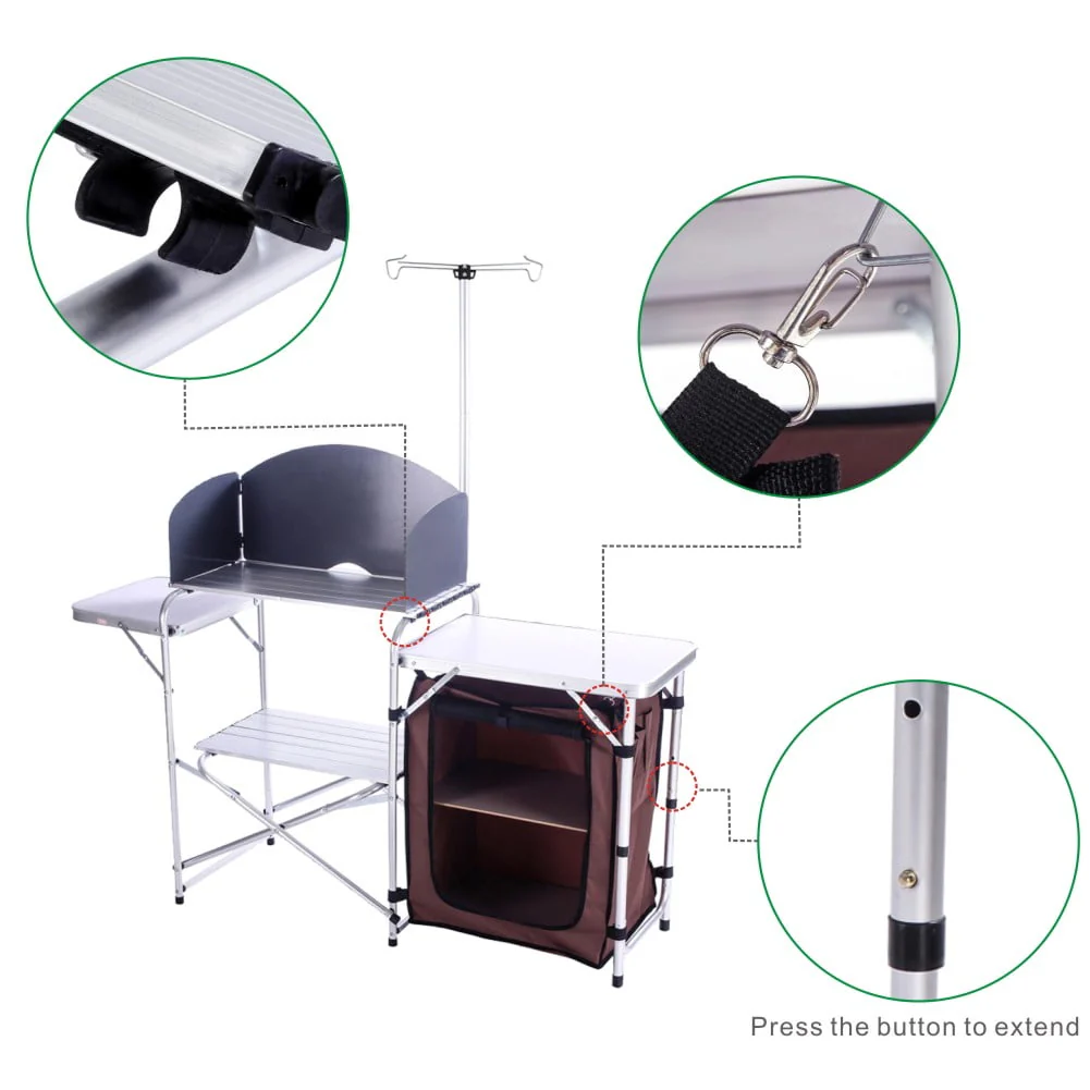 Folding Cooking Table Outdoor Portable Cook Station Aluminum Camping Kitchen with Storage Organizer,Silver Image 6
