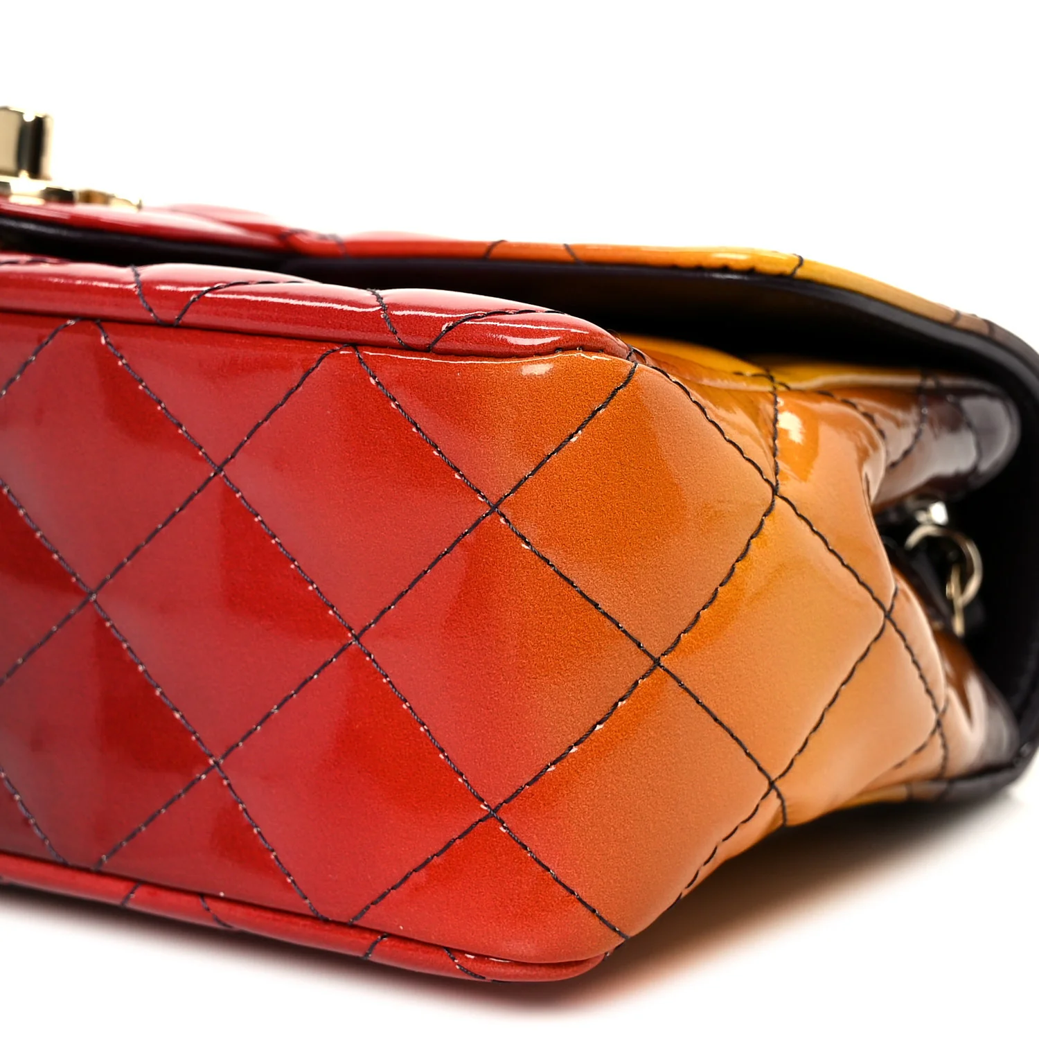 Shaded Patent Calfskin Quilted Mini Rectangular Flap Red Yellow Dark Purple