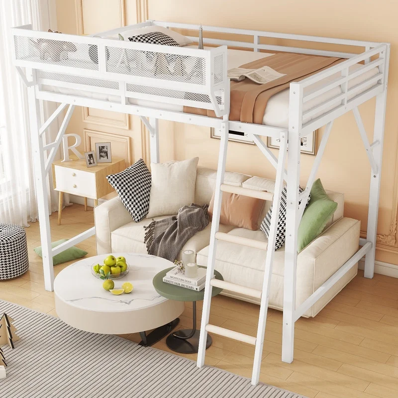 Queen Size Metal Loft Bed Frame, Heavy Duty Steel High Loft Bed with Storage Shelves Ladder, Space-Saving Loft Bed for Apartments, Adults, Teens Juniors (Black)(Queen/Black) - Image 10