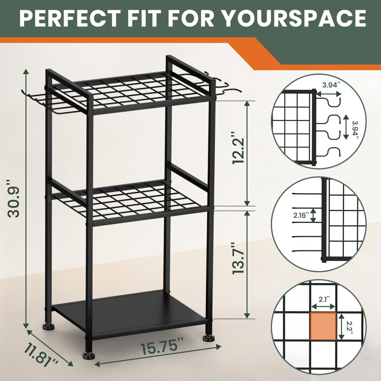 SPACECARE Garden Tool Organizer with Feet for up to 35 Long-Handled Tools, Black