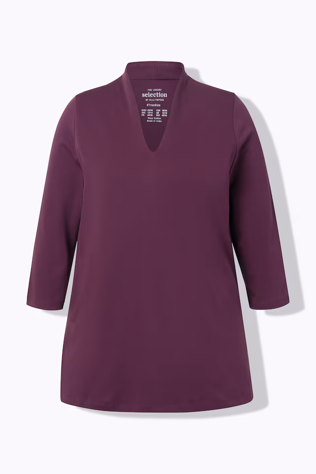 Pima Cotton Goblet Collar 3/4 Sleeve Tee