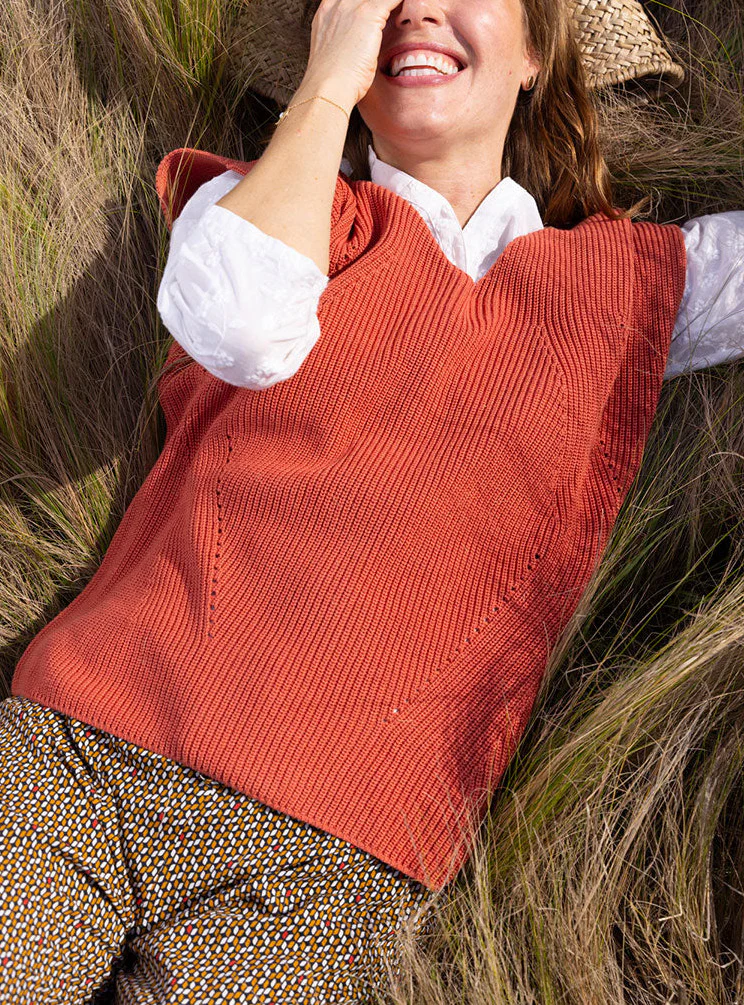 Pull sans manches femme orange