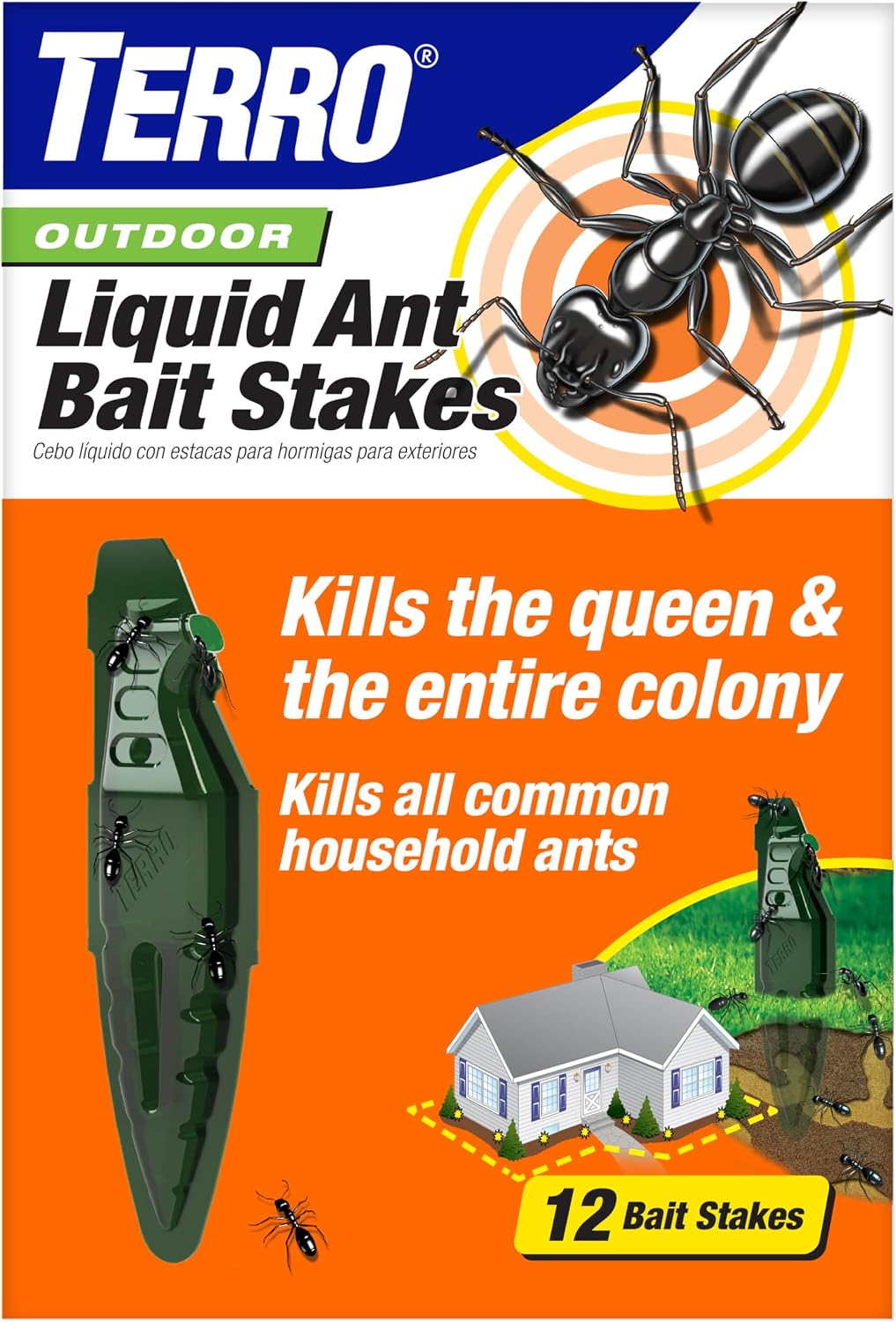 TERRO Outdoor Liquid Ant Bait Stakes, 12-Pack, Ready-to-Use Ant Killer Trap| Outdoor Ant Trap for Household Ants including Acrobat, Crazy, Ghost and Little Black Ants, Weatherproof Ant Colony Killer