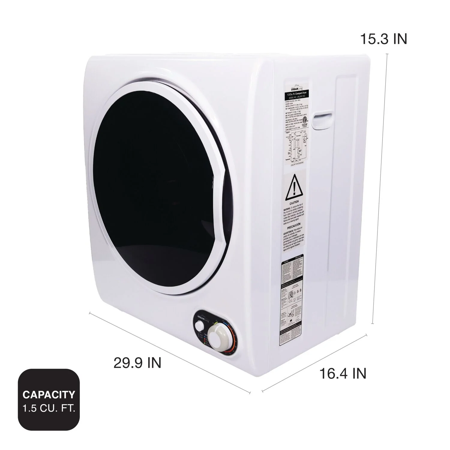 Urban Living 1.5 - Cu. Ft. Compact Electric Dryer, Small Portable Clothes Dryer for Apartment and Small Spaces in White