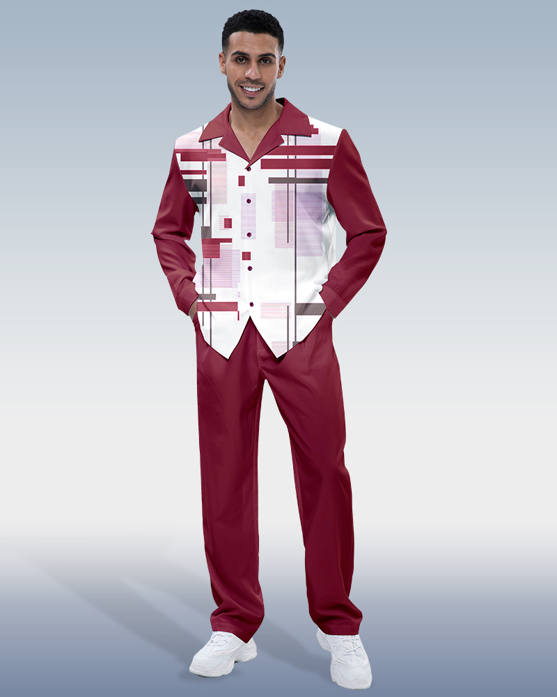 Ensemble de costume de marche 2 pièces à manches longues Suitmens bordeaux à imprimé géométrique