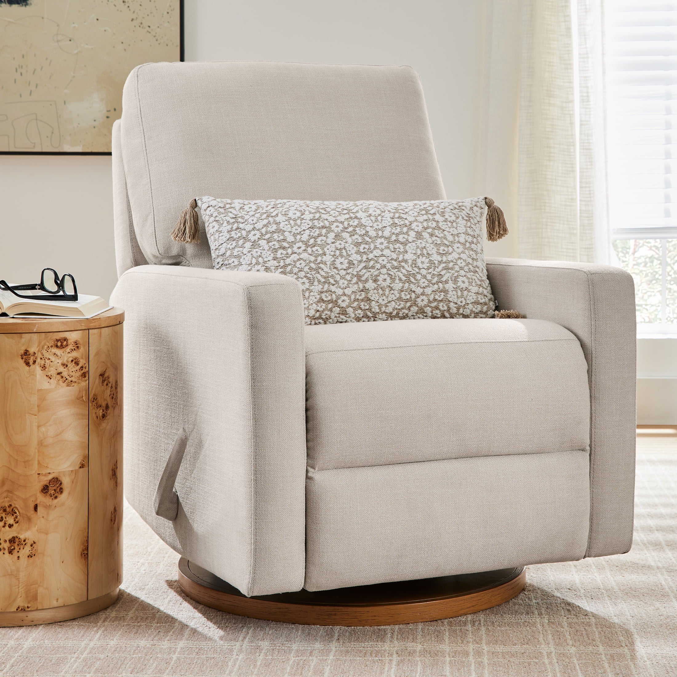 Better Homes & Gardens Modern Farmhouse Glider Recliner, Taupe Faux Leather