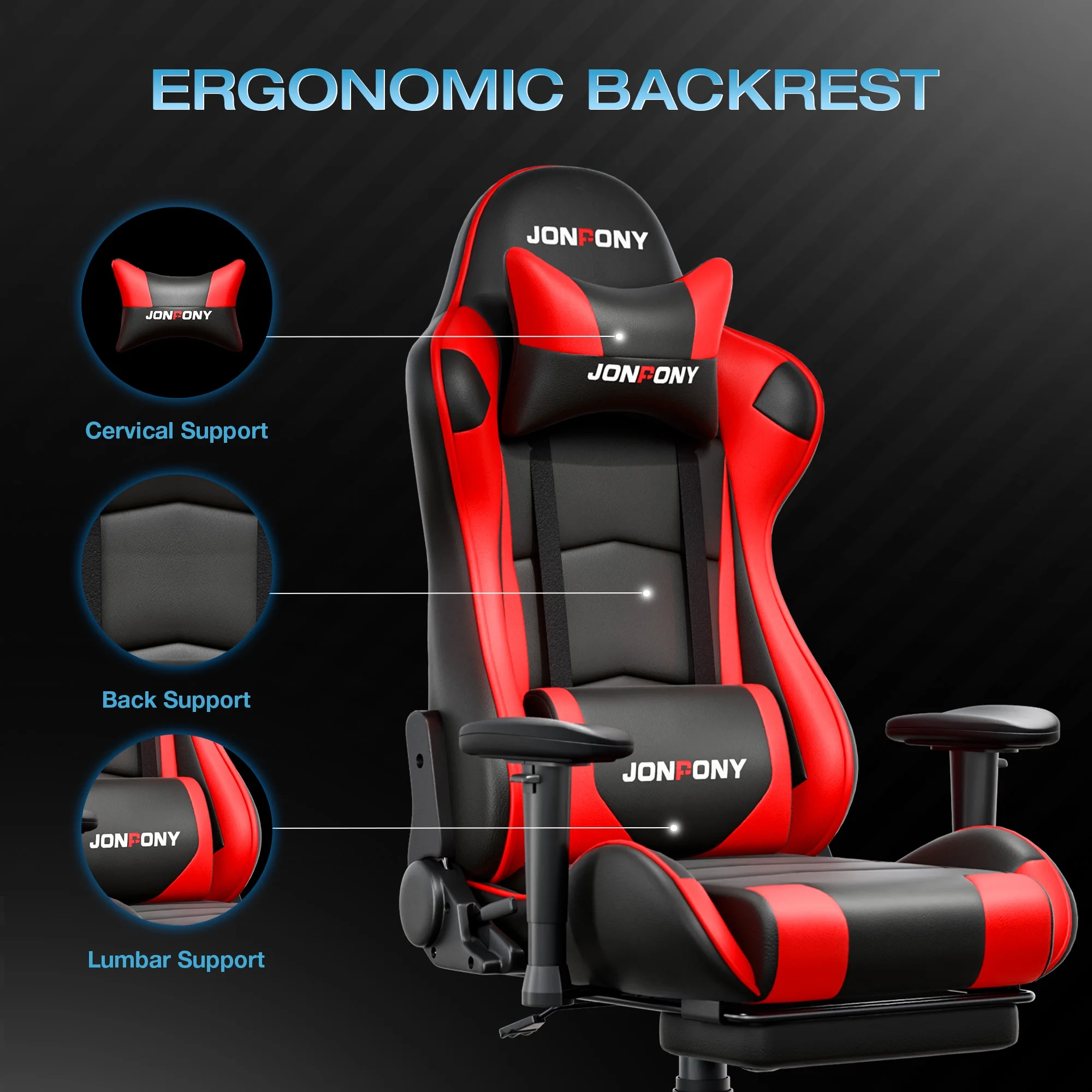 Big and Tall 500LBS Gaming Chair, Ergonomic Design, Gamer Chair PU Leather with Footrest and Lumbar Support, High Back Office Chair Support 8 Hours Long Sitting,Red Computer Chair,Red(Red) - Image 10