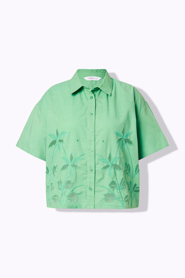 Boxy palm tree embroidery shirt blouse