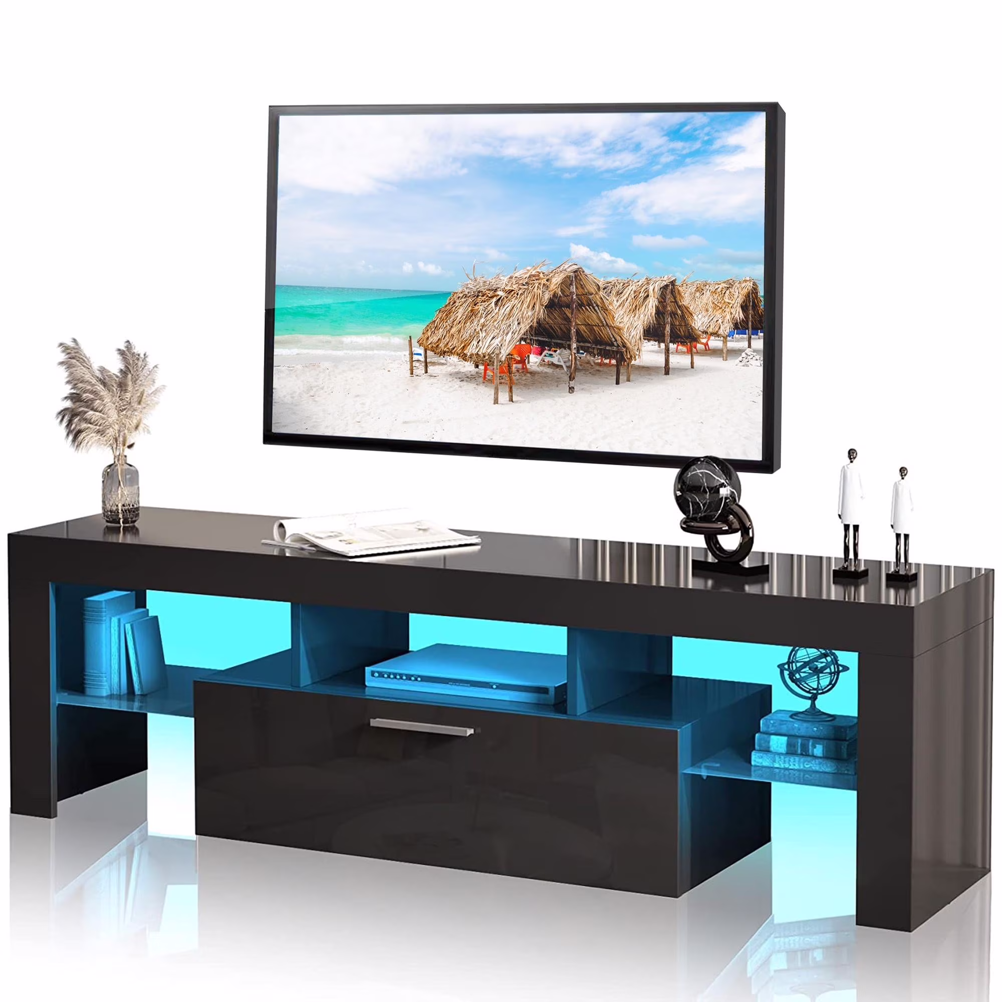 TV Stand for TVs up to 70", High Gloss TV Cabinet with LED Light, Modern TV Console Table with Storage Drawers, Media Television Stand Entertainment Center, White(70 inch/White) - Image 3