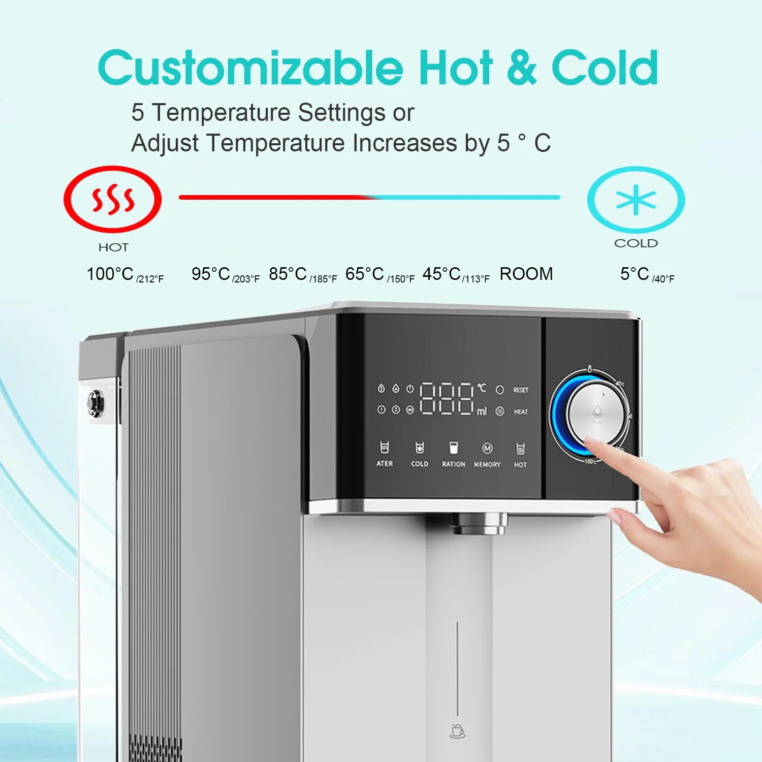 IKT Countertop Hot and Cold Reverse Osmosis Water Dispenser Cooler, Fast Heating, Adjustable Temperature, Dispensing Volume Options, RO Water Filtration System