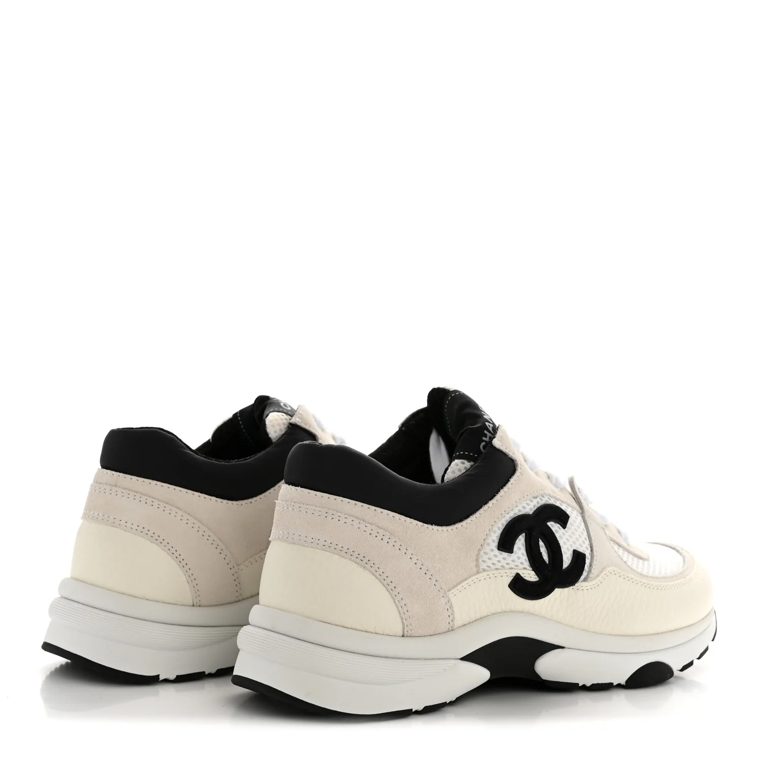 Mesh Suede Grained Calfskin Womens CC Sneakers 38.5 White Black