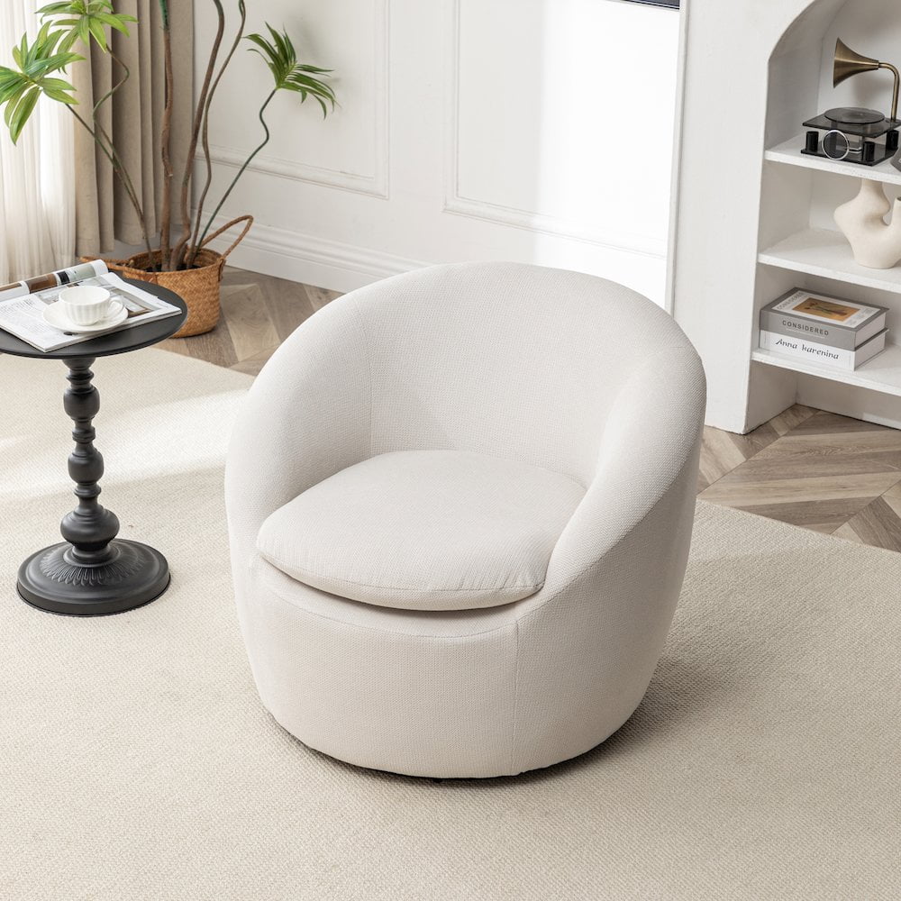 Roundhill Furniture Winnie Modern Barrel Chair, 360�� Swivel(Beige Polyester)