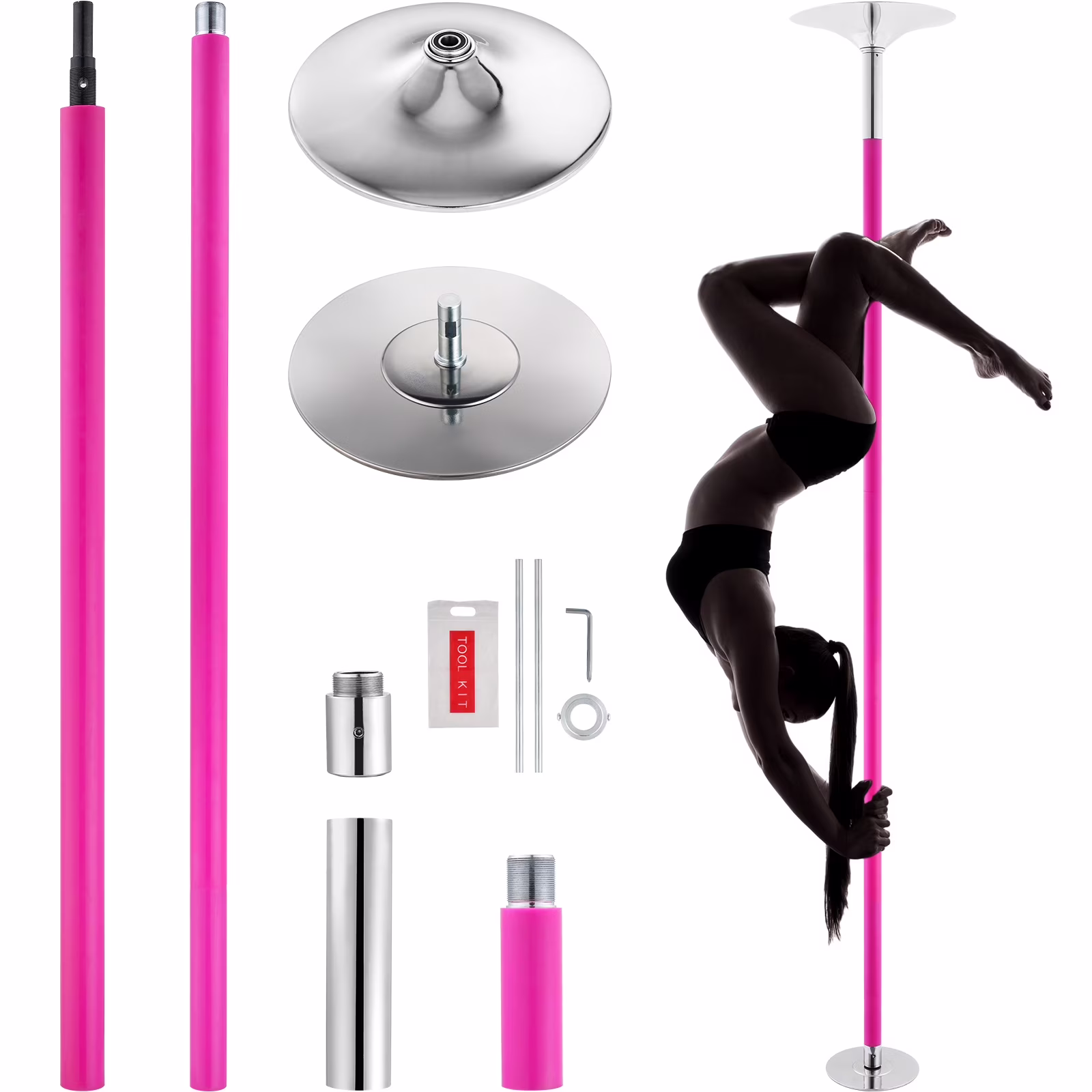 Expert Dance Pole, Rotating and Stationary Dance Pole Set, Detachable Portable Pole, 45mm Robust Stainless Steel Pole, Fitness Pole with Adjustable Height, Suitable for Workout Home, Silver(82-108" Silver) - Image 3