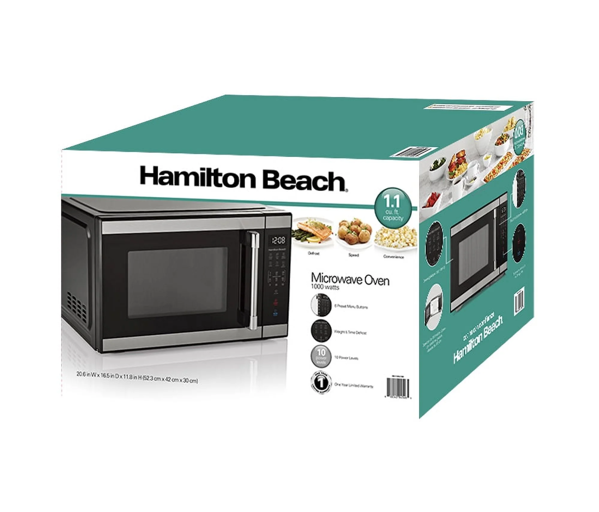 Hamilton Beach 1.1 Cu. Ft. Microwave Oven, Countertop, Black and Stainless Steel